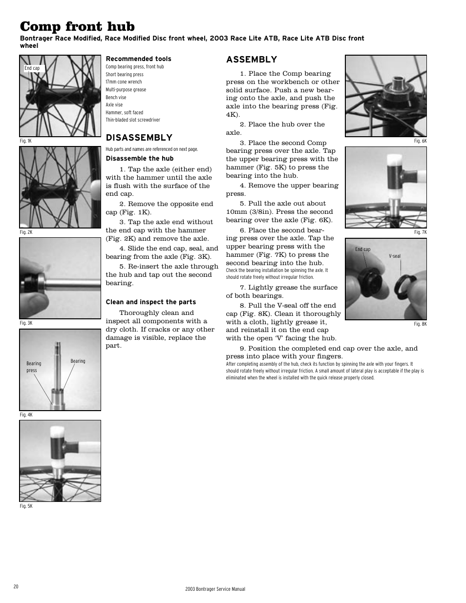 Comp front hub, Disassembly, Assembly | Bontrager 231793 User Manual | Page 19 / 30