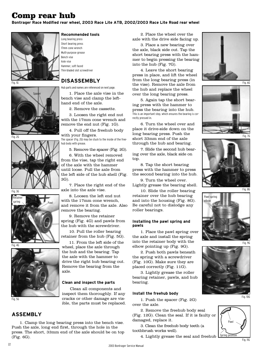 Comp rear hub, Disassembly, Assembly | Bontrager 231793 User Manual | Page 21 / 30