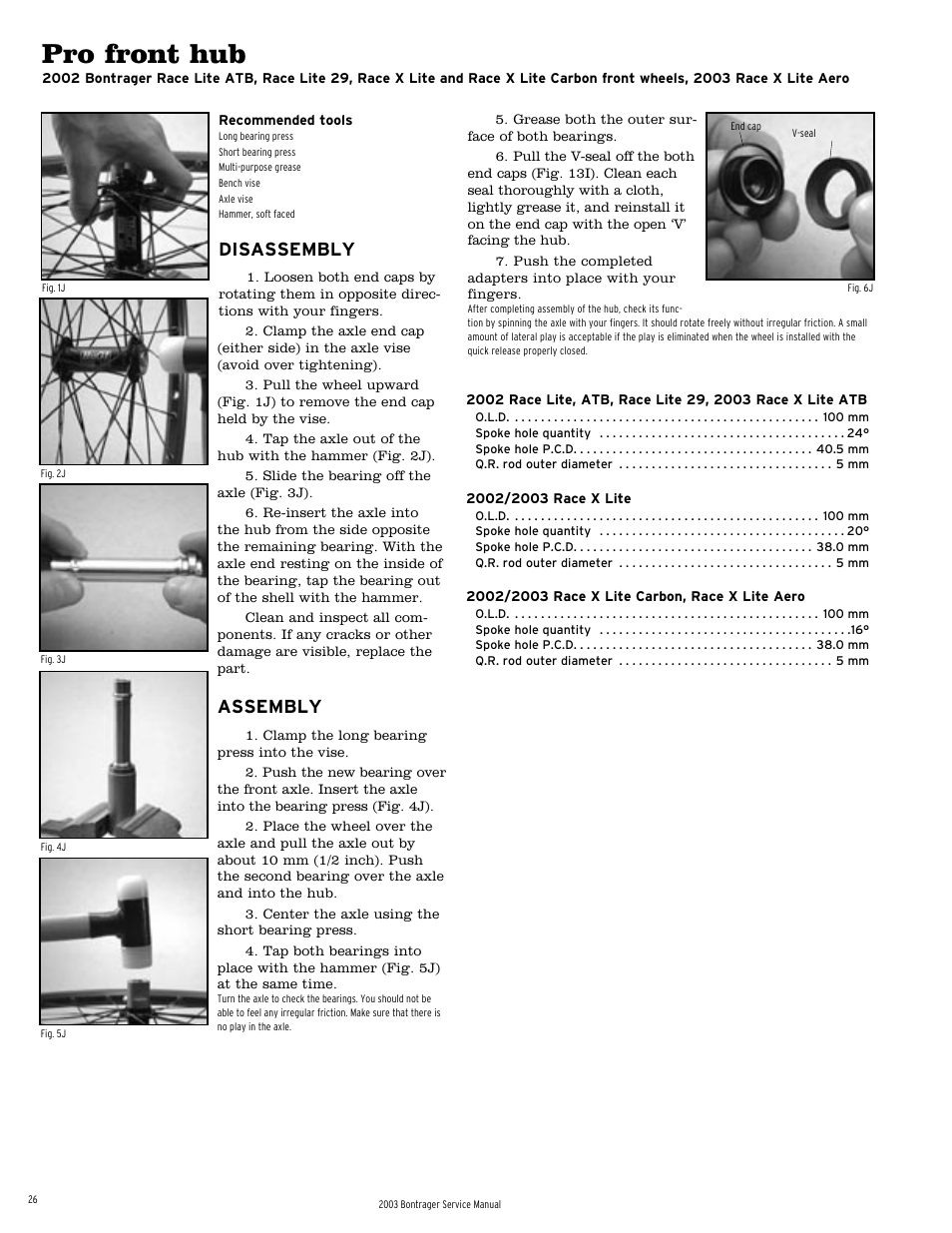 Pro front hub, Disassembly, Assembly | Bontrager 231793 User Manual | Page 25 / 30