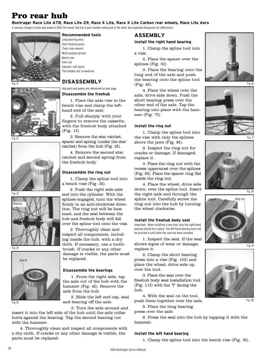 Pro rear hub, Disassembly, Assembly | Bontrager 231793 User Manual | Page 27 / 30