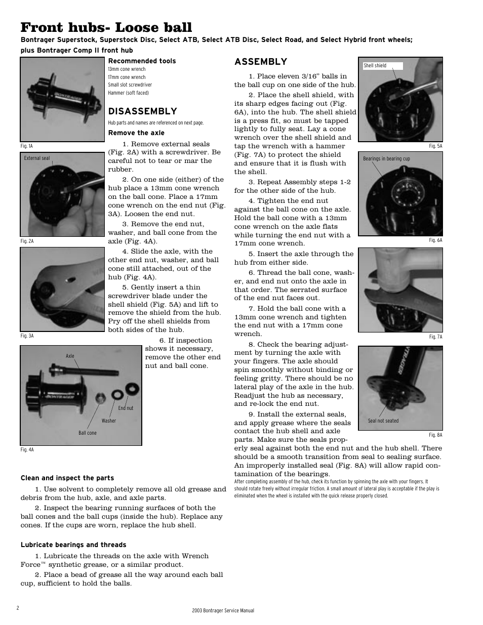 Front hubs- loose ball, Disassembly, Assembly | Bontrager 231793 User Manual | Page 3 / 30
