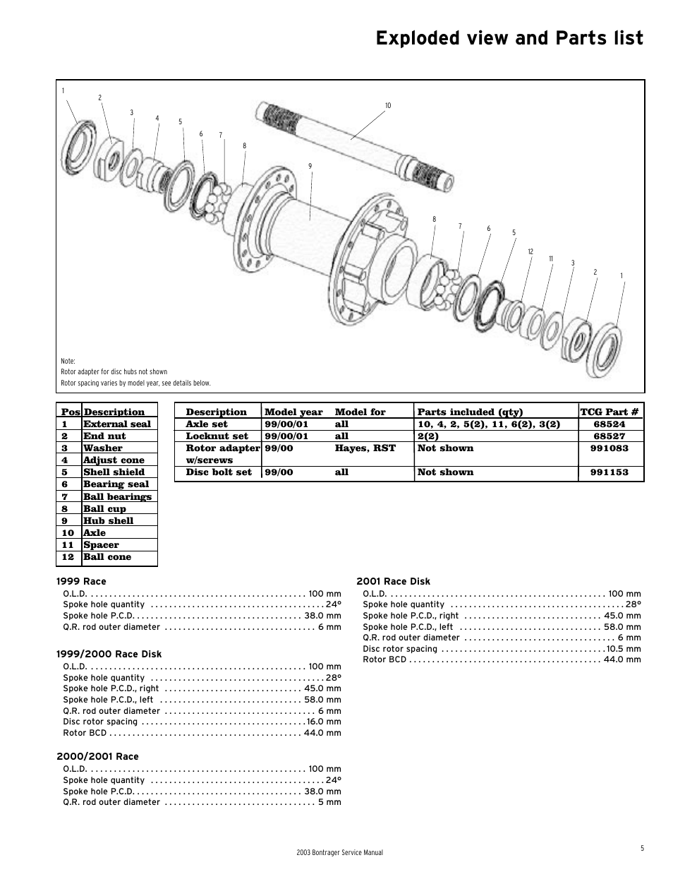 Exploded view and parts list | Bontrager 231793 User Manual | Page 6 / 30