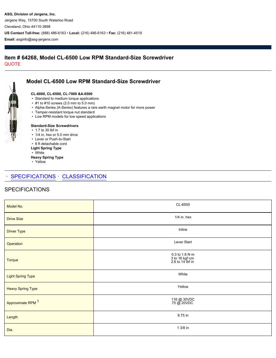 ASG Jergens 64268 CL-6500 User Manual | 2 pages