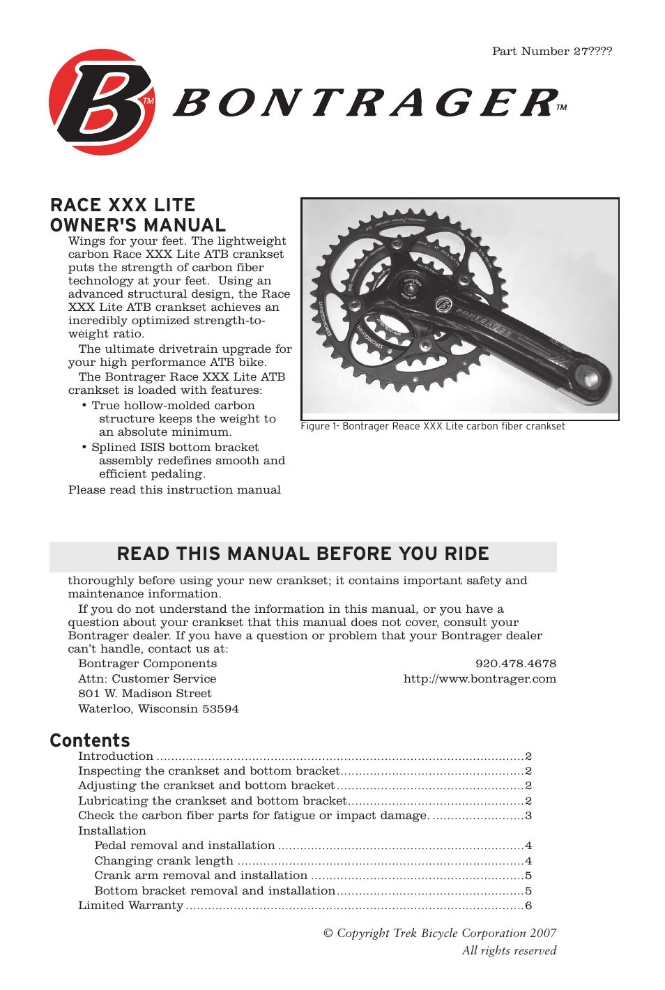 Bontrager Race XXX Lite User Manual | 6 pages