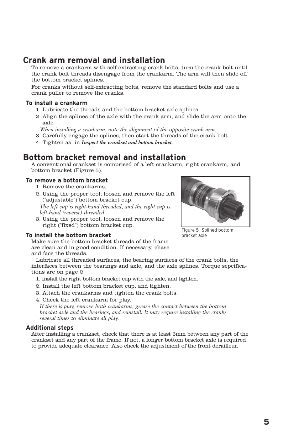 Crank arm removal and installation, Bottom bracket removal and installation | Bontrager Race XXX Lite User Manual | Page 5 / 6