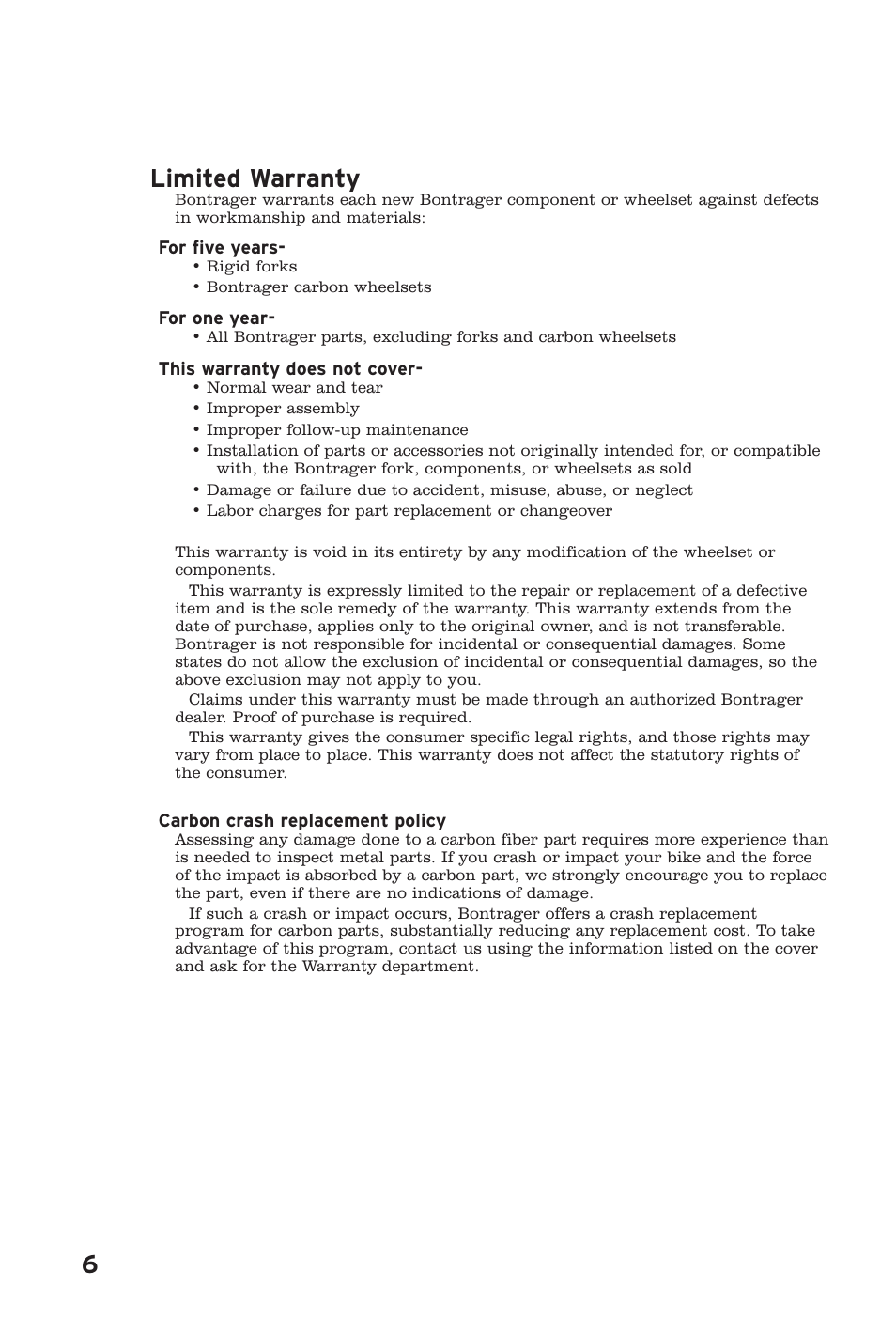 Limited warranty | Bontrager Race XXX Lite User Manual | Page 6 / 6