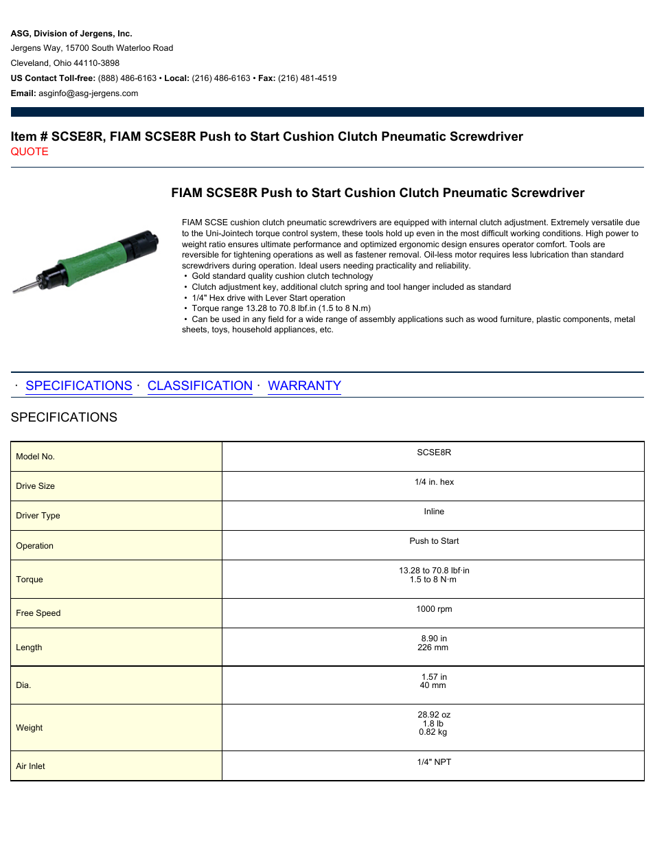 ASG Jergens SCSE8R User Manual | 2 pages