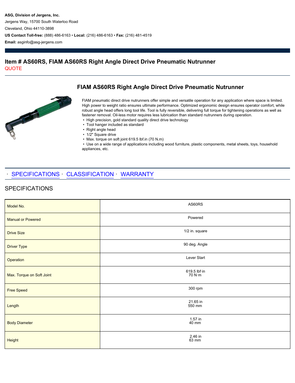 ASG Jergens AS60RS User Manual | 2 pages