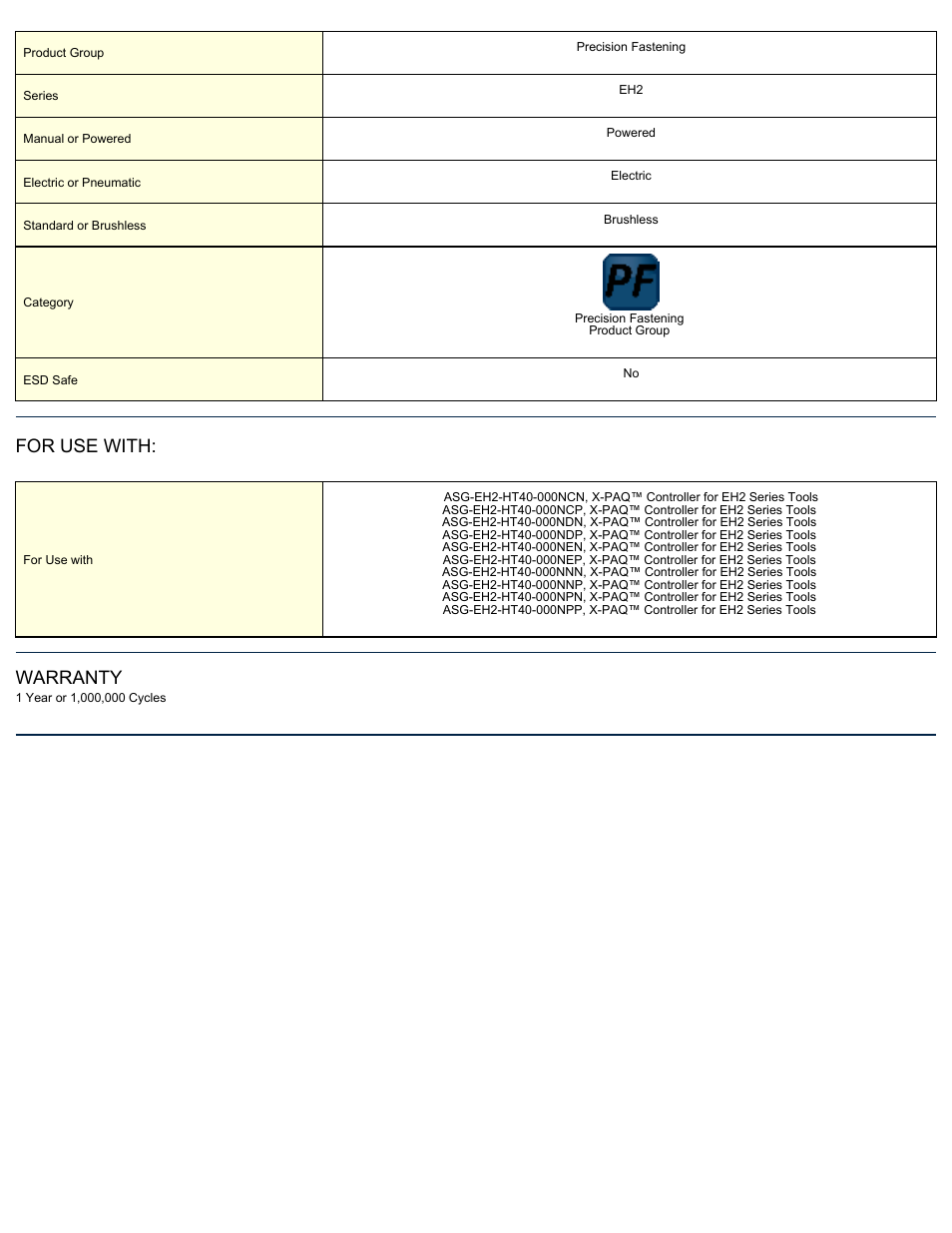 For use with, Warranty | ASG Jergens ASG-EH2-R1016-S User Manual | Page 2 / 2