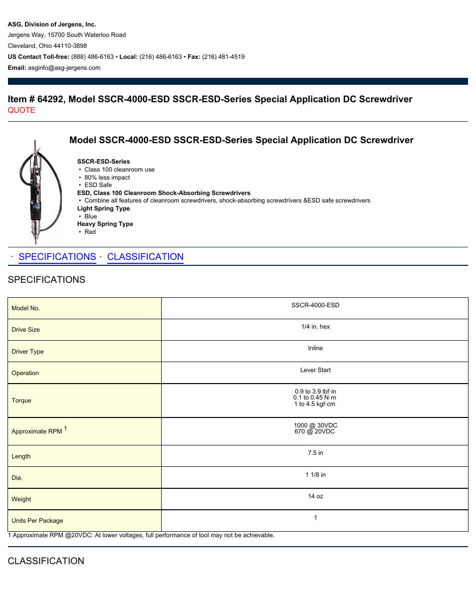 ASG Jergens 64292 SSCR-4000-ESD User Manual | 2 pages