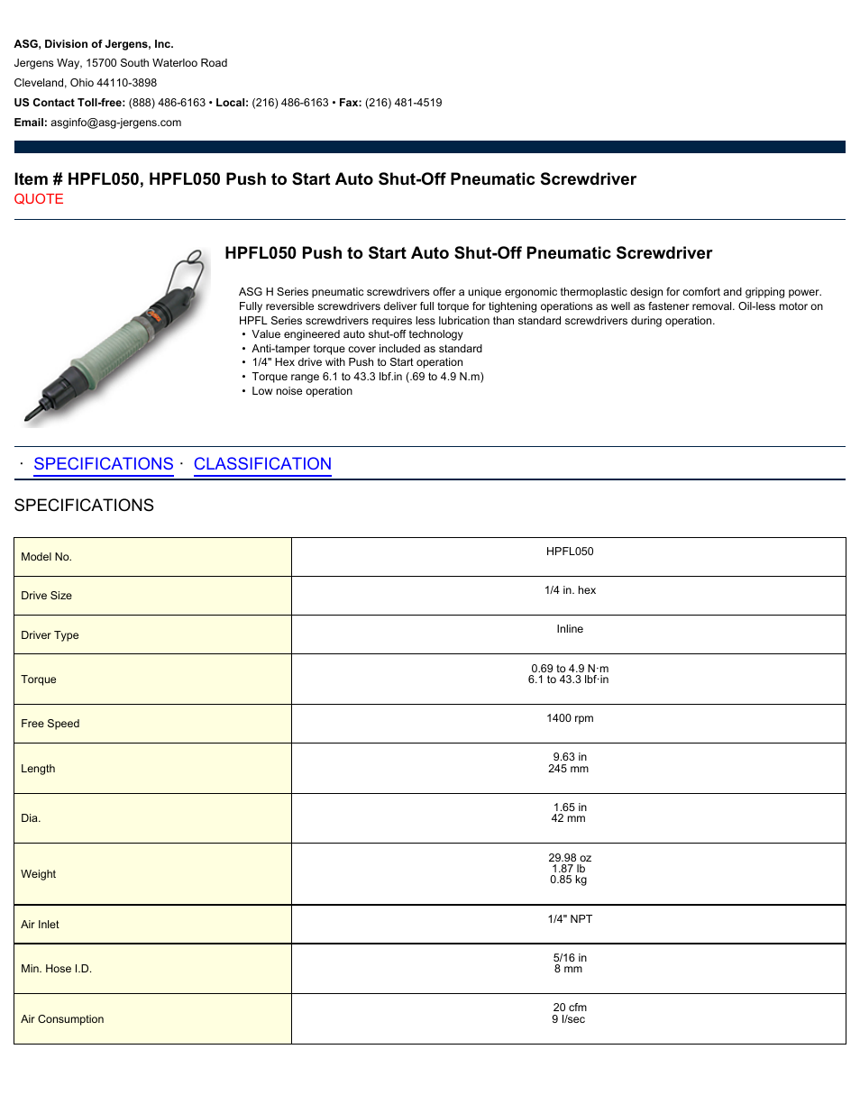 ASG Jergens HPFL050 User Manual | 2 pages