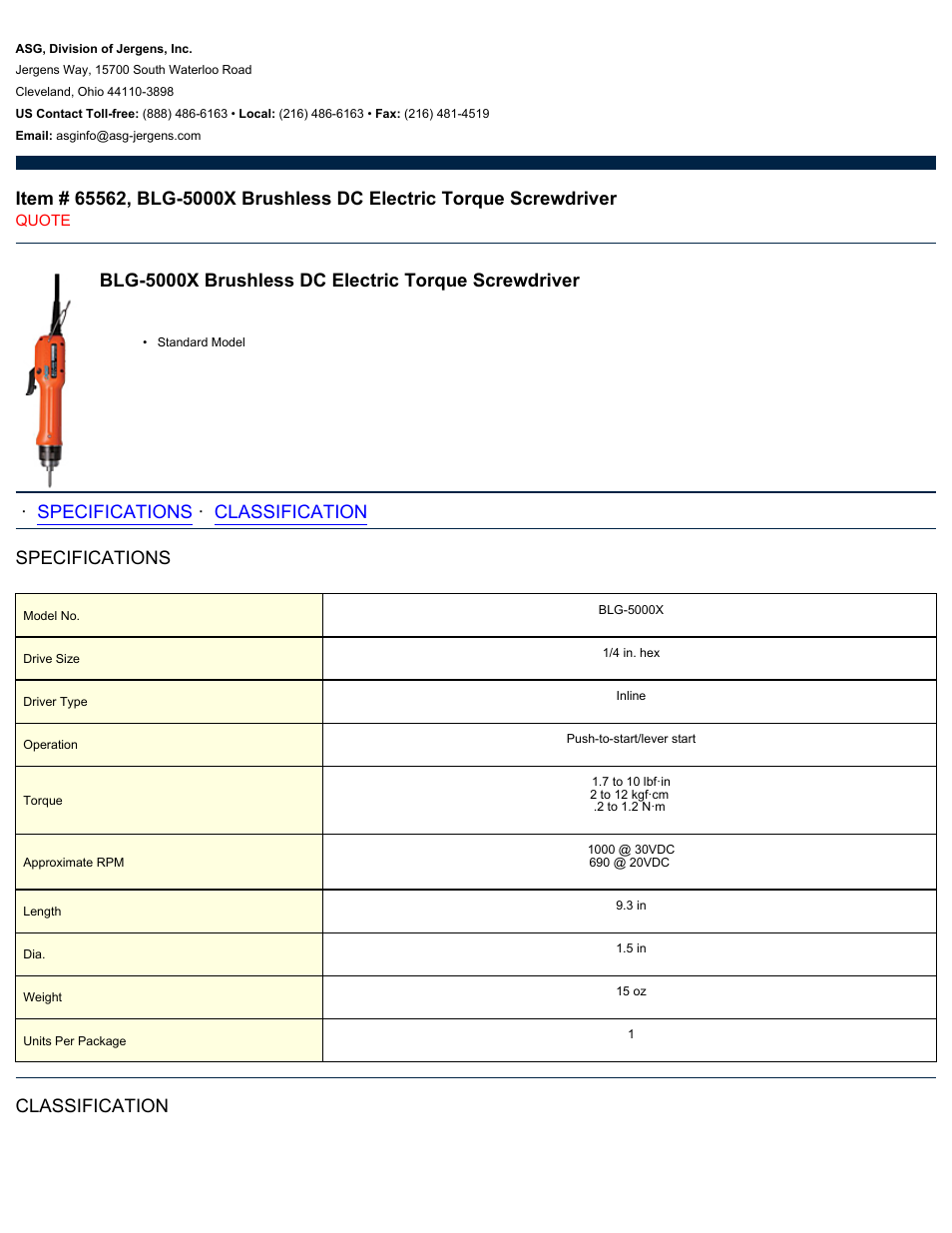 ASG Jergens 65562 BLG-5000X User Manual | 2 pages