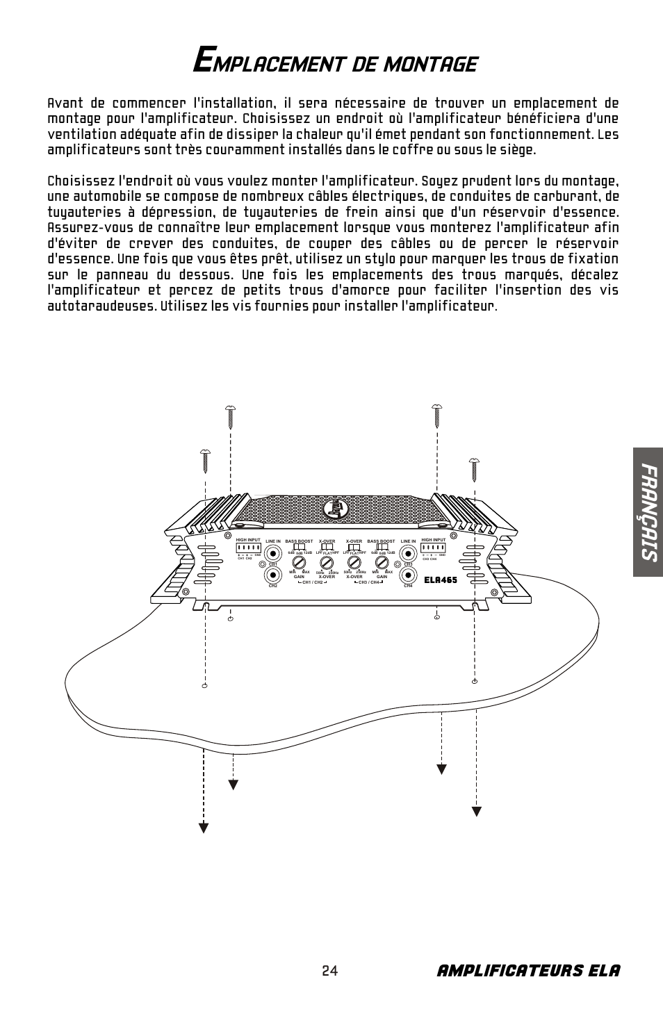 Mplacement de montage, Fr an ç ai s, Amplificateurs ela | Bazooka ELA265 User Manual | Page 25 / 60