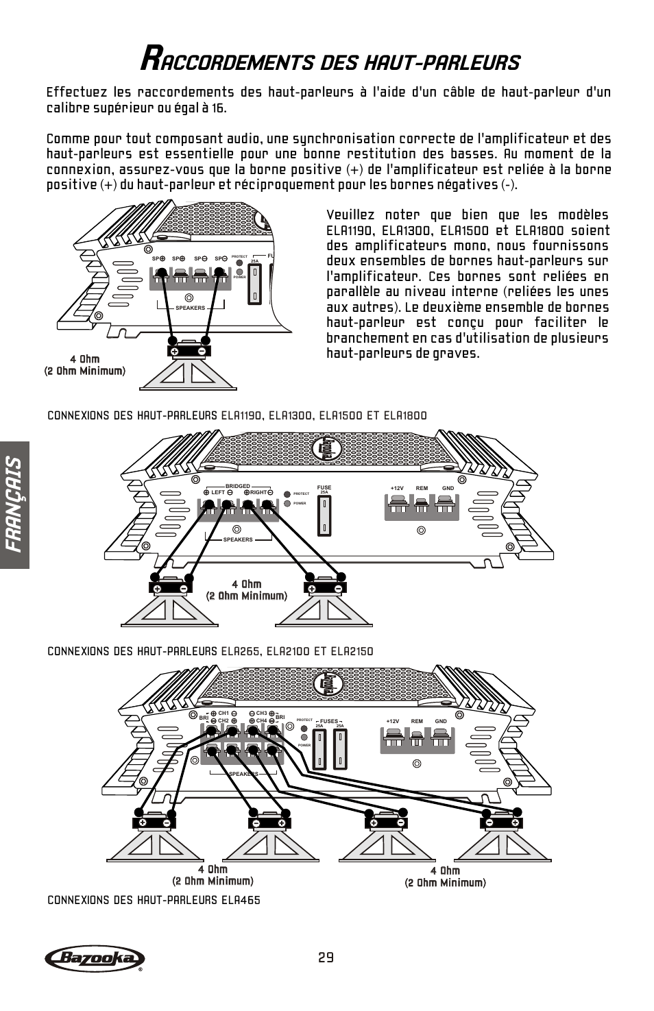 Accordements des haut-parleurs, Fr an ç ai s | Bazooka ELA265 User Manual | Page 30 / 60