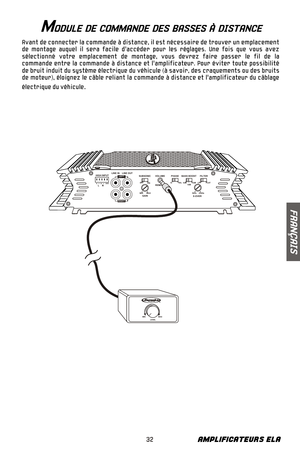 Odule de commande des basses à distance, Fr an ç ai s, Amplificateurs ela | Bazooka ELA265 User Manual | Page 33 / 60