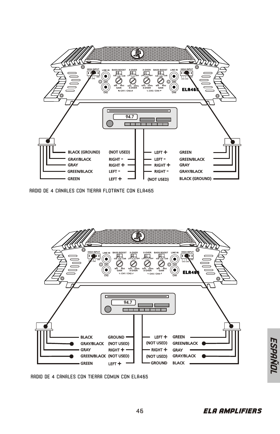 Es pa ñ o l, Ela amplifiers | Bazooka ELA265 User Manual | Page 47 / 60