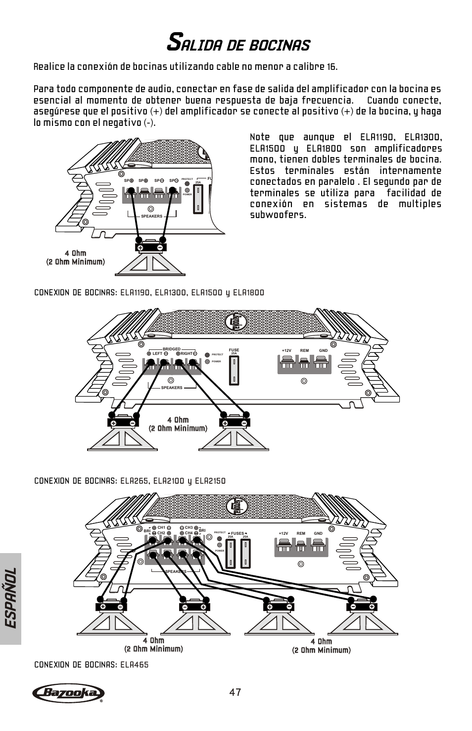 Alida de bocinas, Es pa ñ o l | Bazooka ELA265 User Manual | Page 48 / 60