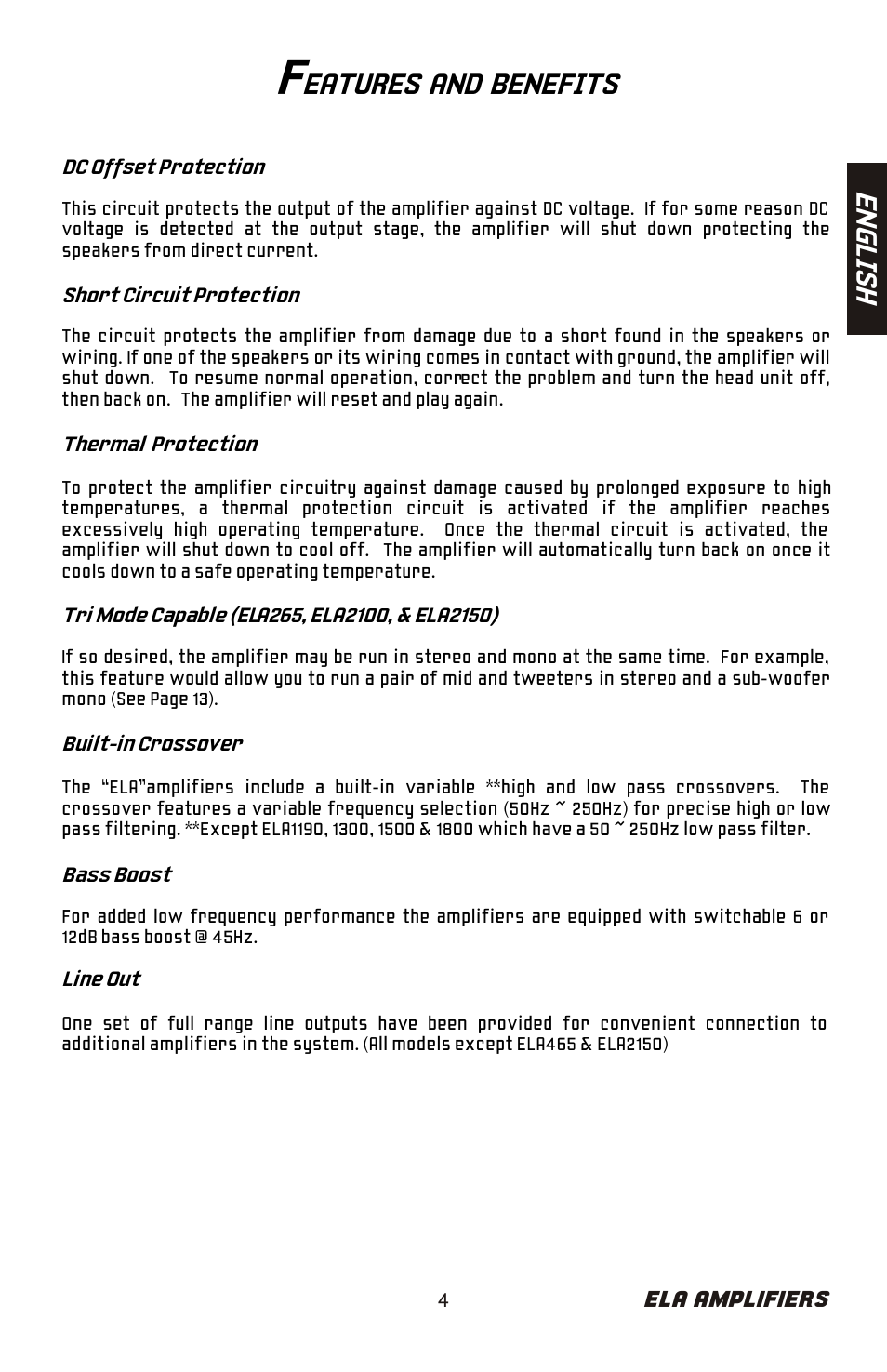 Eatures and benefits, En gl is h | Bazooka ELA265 User Manual | Page 5 / 60