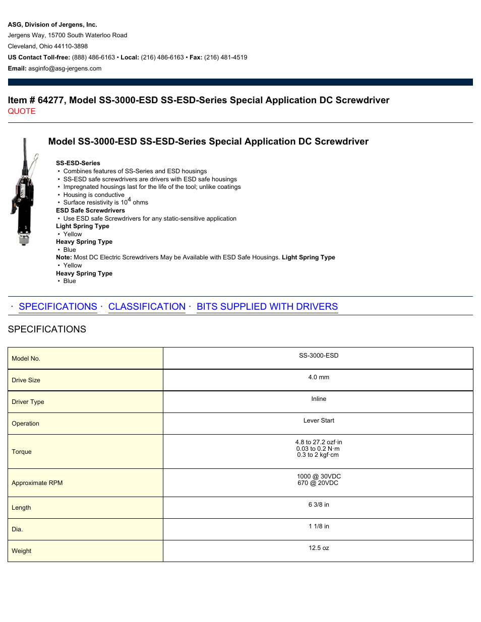 ASG Jergens 64277 SS-3000-ESD User Manual | 2 pages