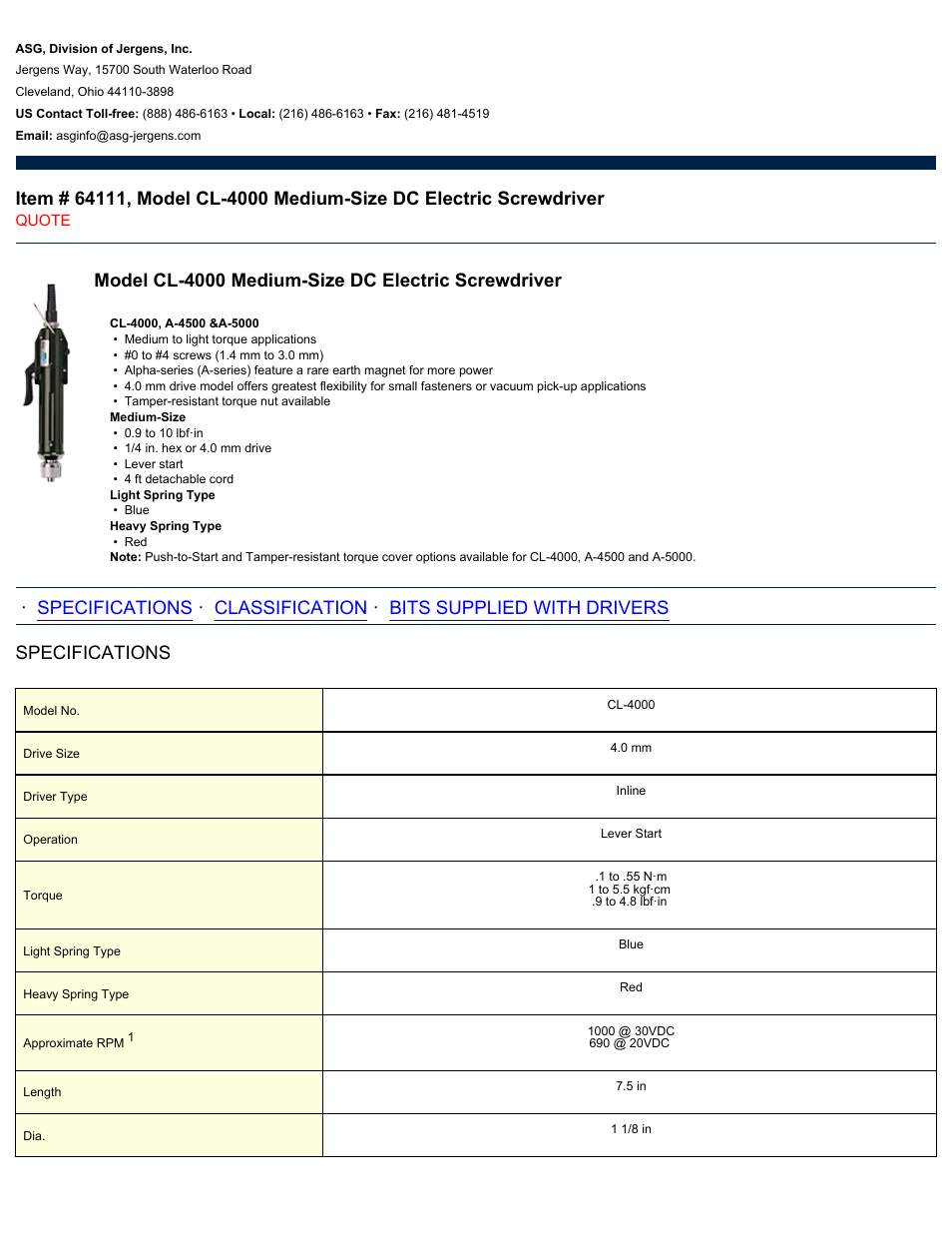 ASG Jergens 64111 CL-4000 User Manual | 2 pages