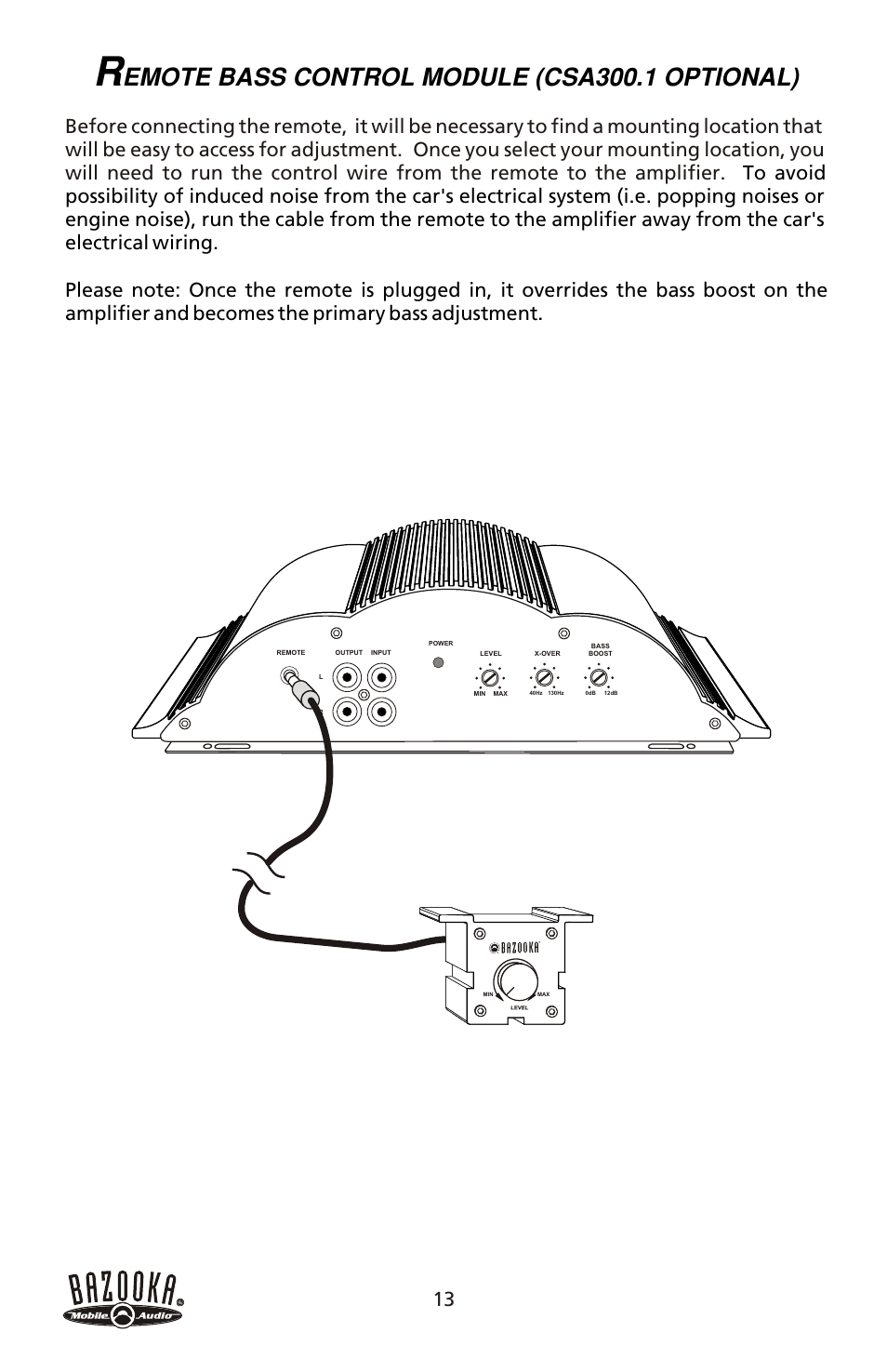 Emote bass control module (csa300.1 optional) | Bazooka CSA50.4 User Manual | Page 14 / 20