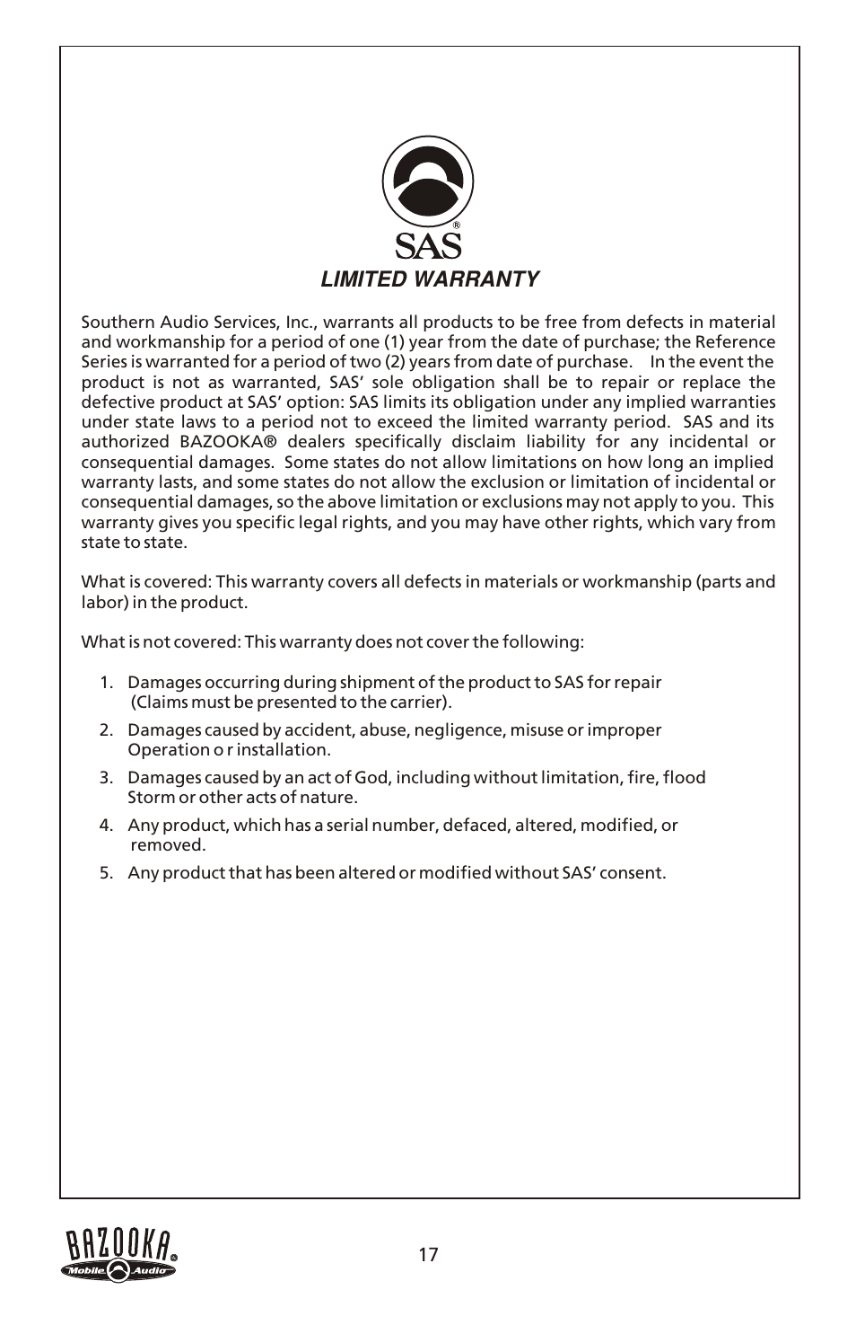 Bazooka CSA50.4 User Manual | Page 18 / 20
