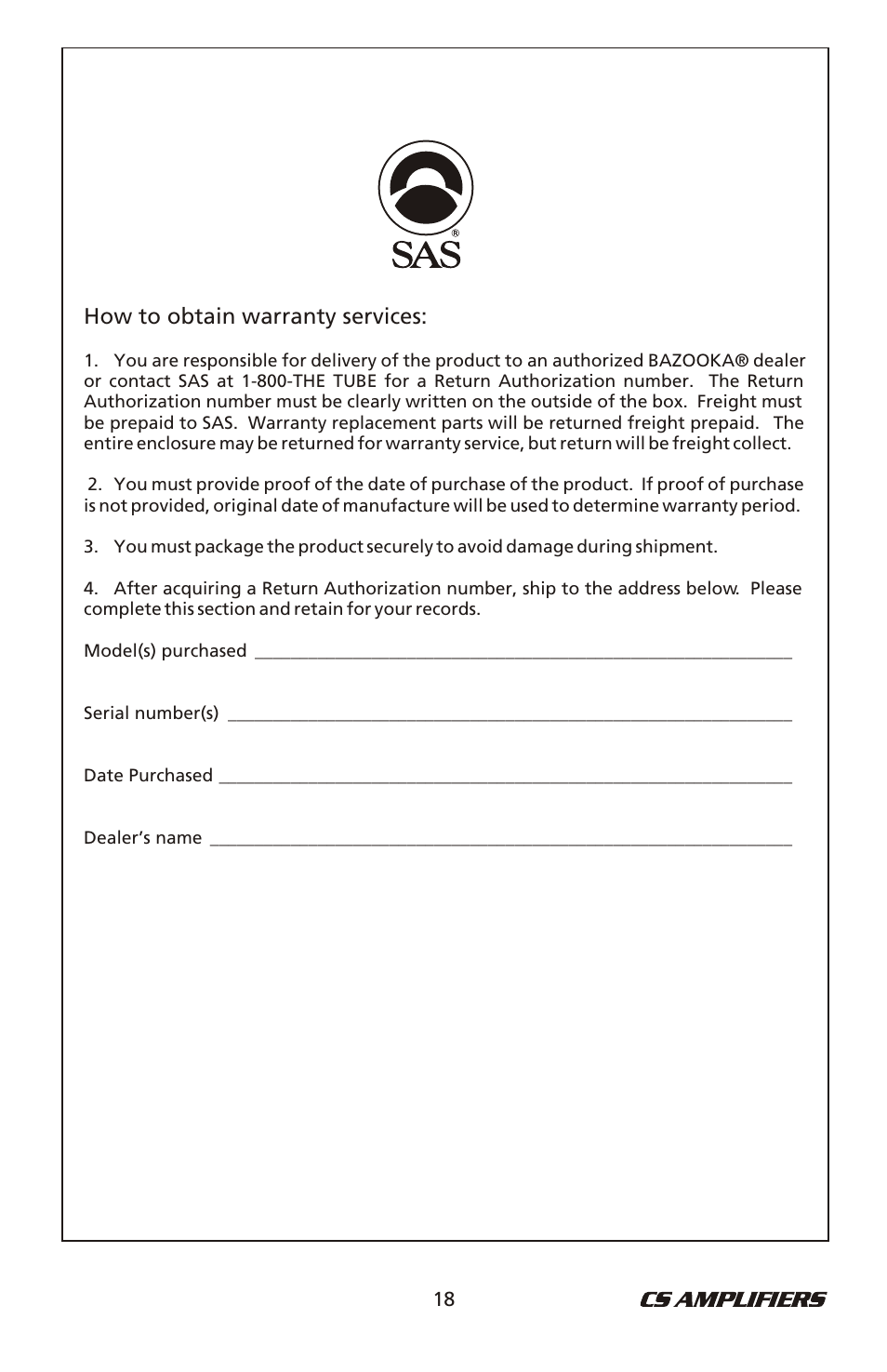 Bazooka CSA50.4 User Manual | Page 19 / 20