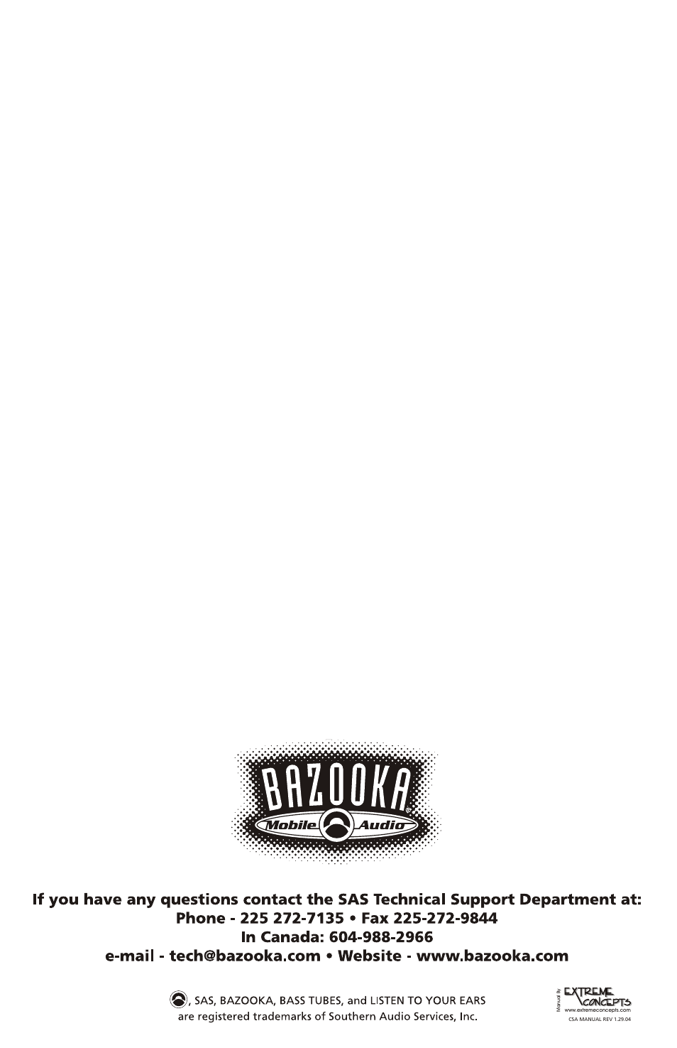 Ounting location | Bazooka CSA50.4 User Manual | Page 20 / 20