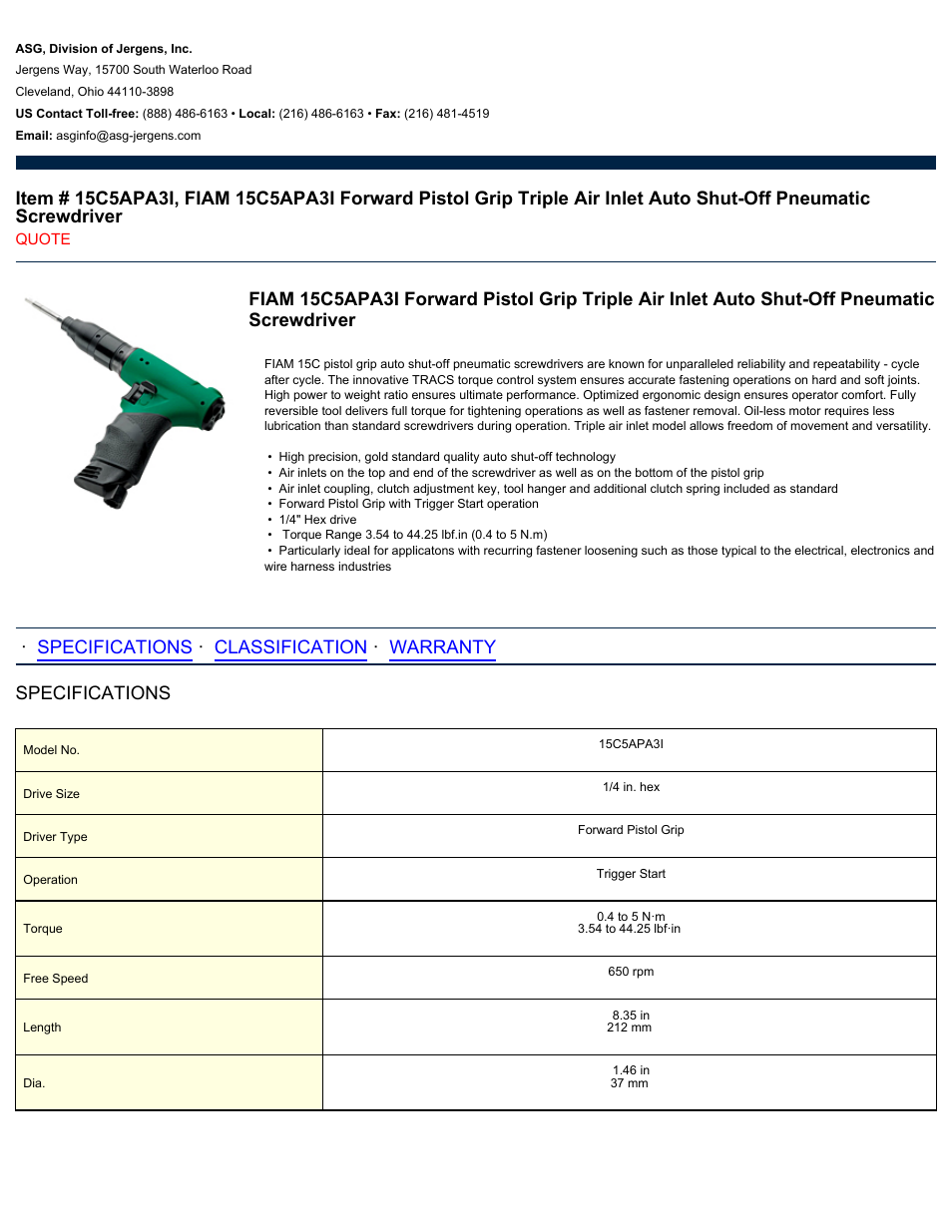 ASG Jergens 15C5APA3I User Manual | 2 pages