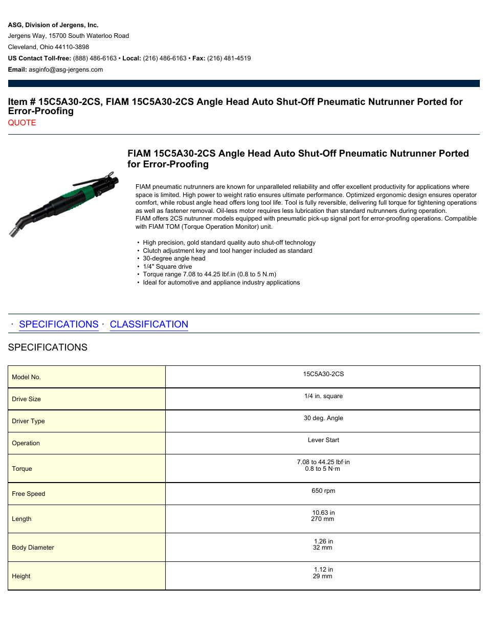 ASG Jergens 15C5A30-2CS User Manual | 2 pages