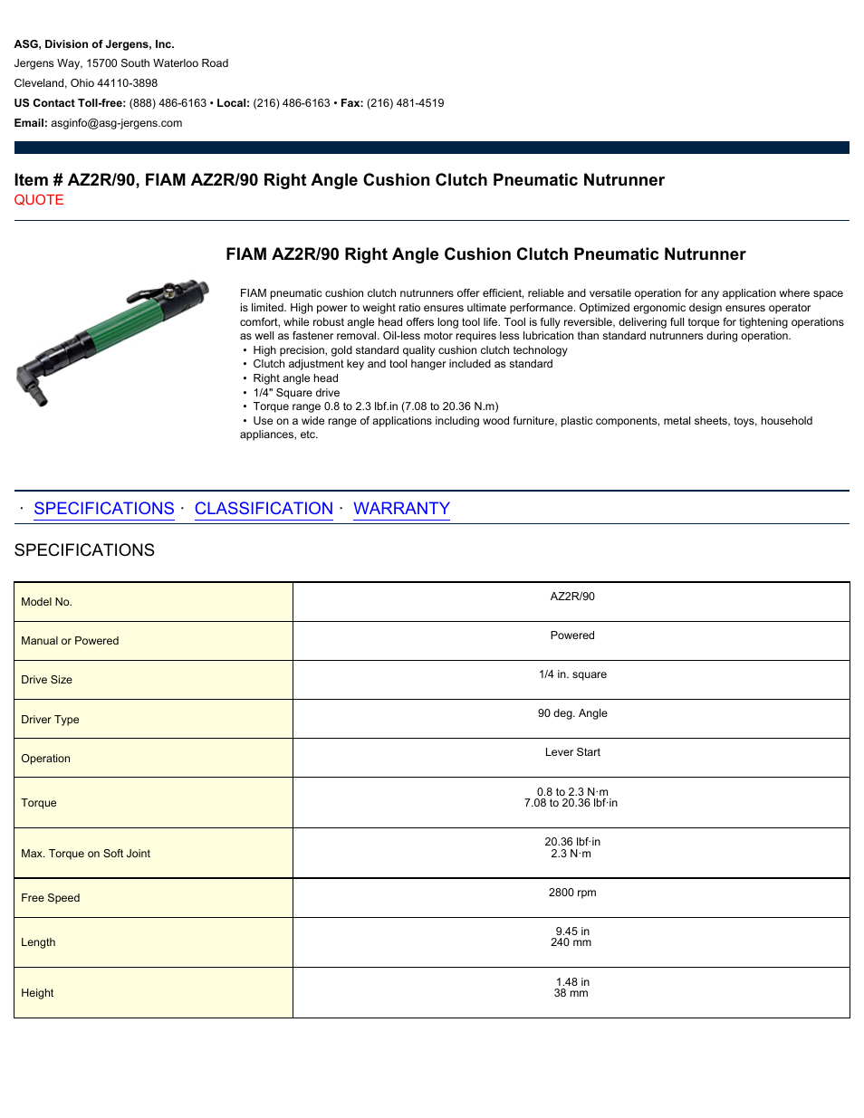 ASG Jergens AZ2R_90 User Manual | 2 pages