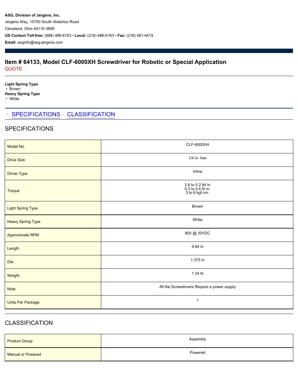 ASG Jergens 64133 CLF-6000XH User Manual | 2 pages