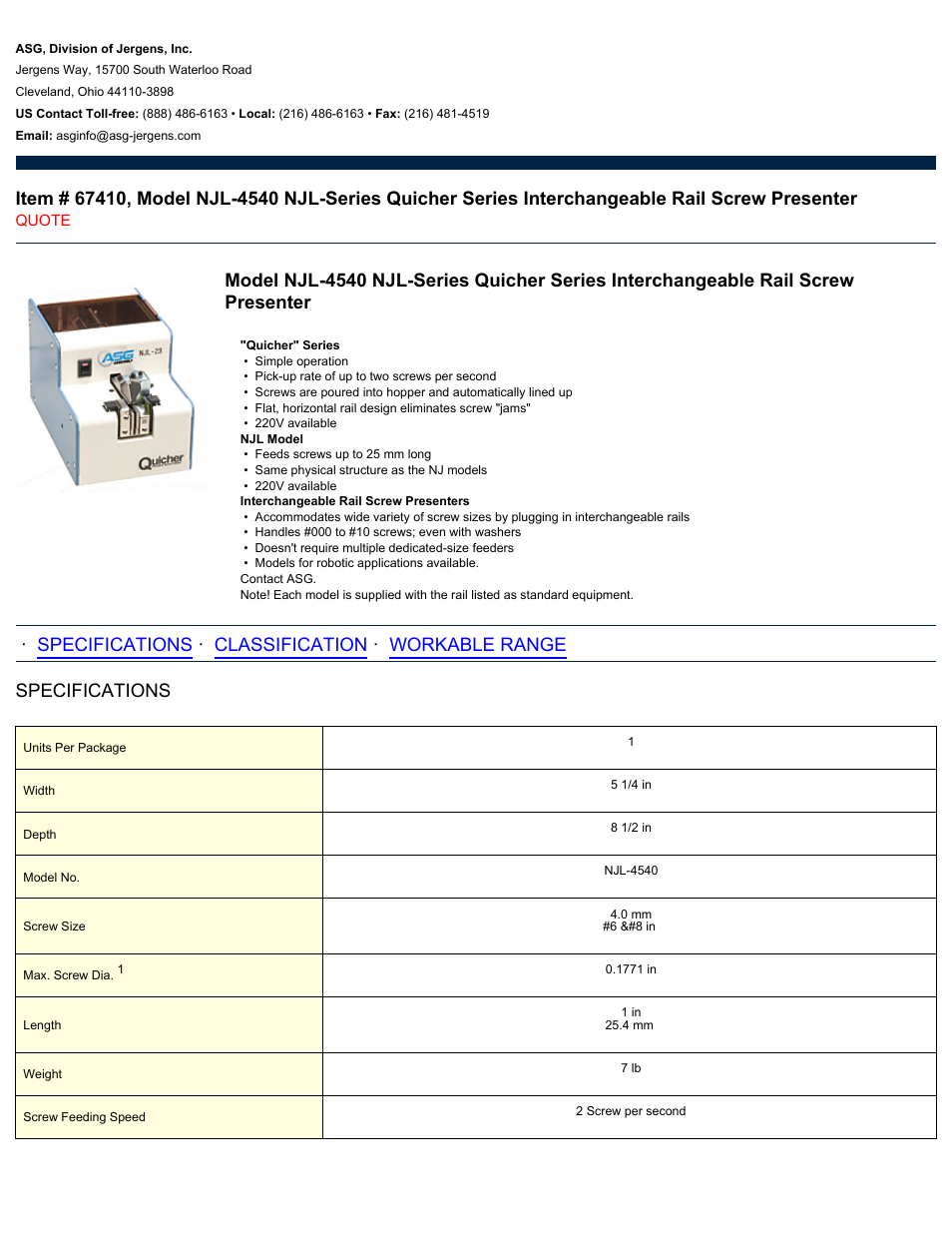 ASG Jergens 67410 NJL-4540 User Manual | 2 pages