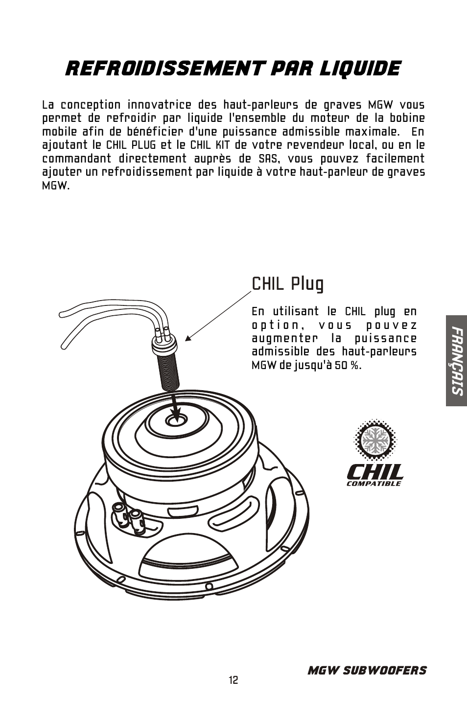 Refroidissement par liquide, Chil plug, Fr an ç ai s | Bazooka MGW Subwoofer MGW1024PT User Manual | Page 13 / 20