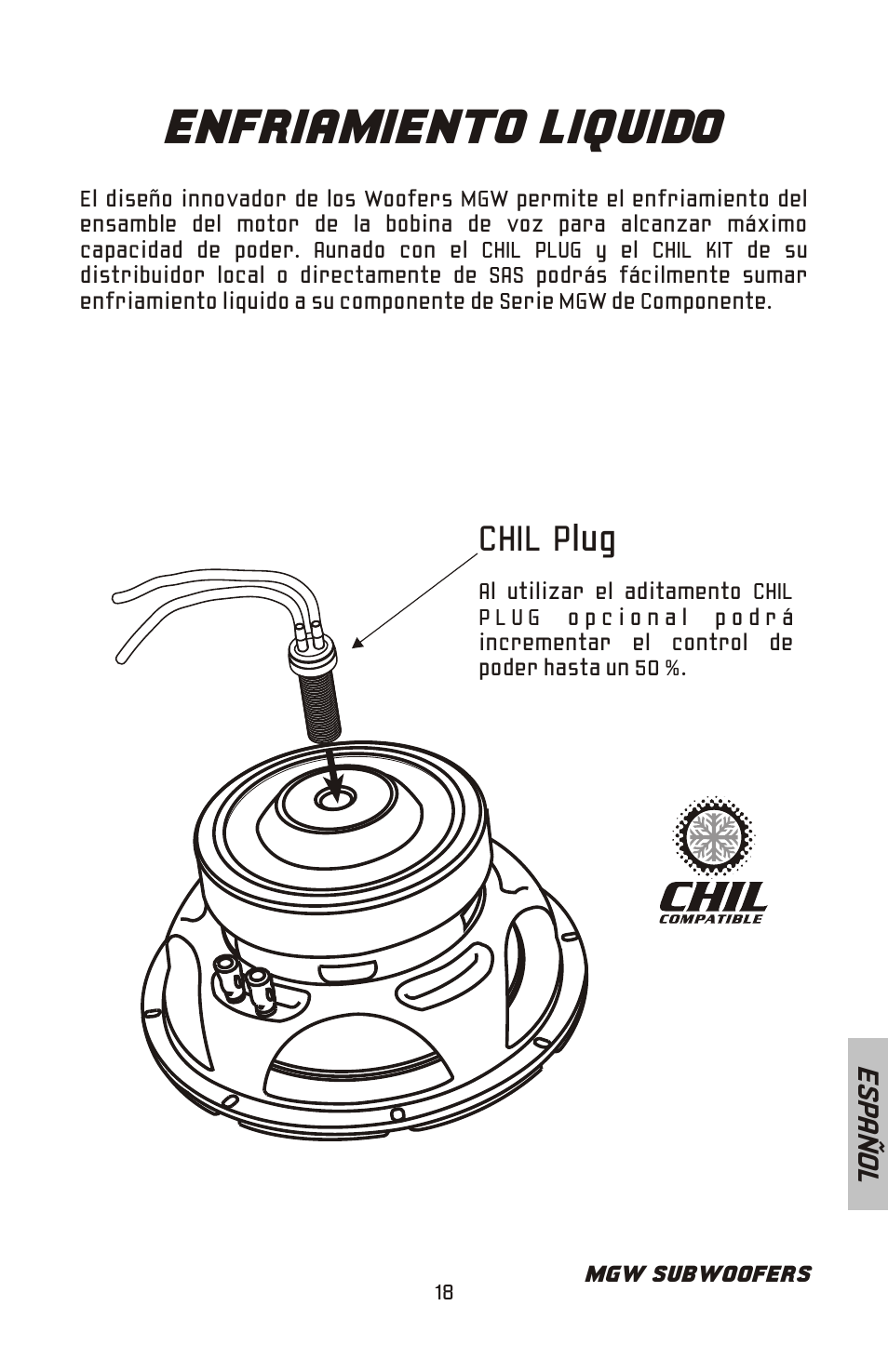 Enfriamiento liquido, Chil plug | Bazooka MGW Subwoofer MGW1024PT User Manual | Page 19 / 20