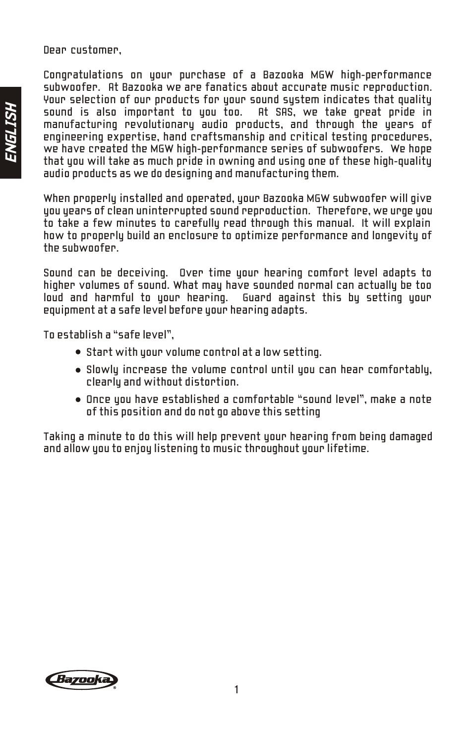 En gl is h | Bazooka MGW Subwoofer MGW1024PT User Manual | Page 2 / 20