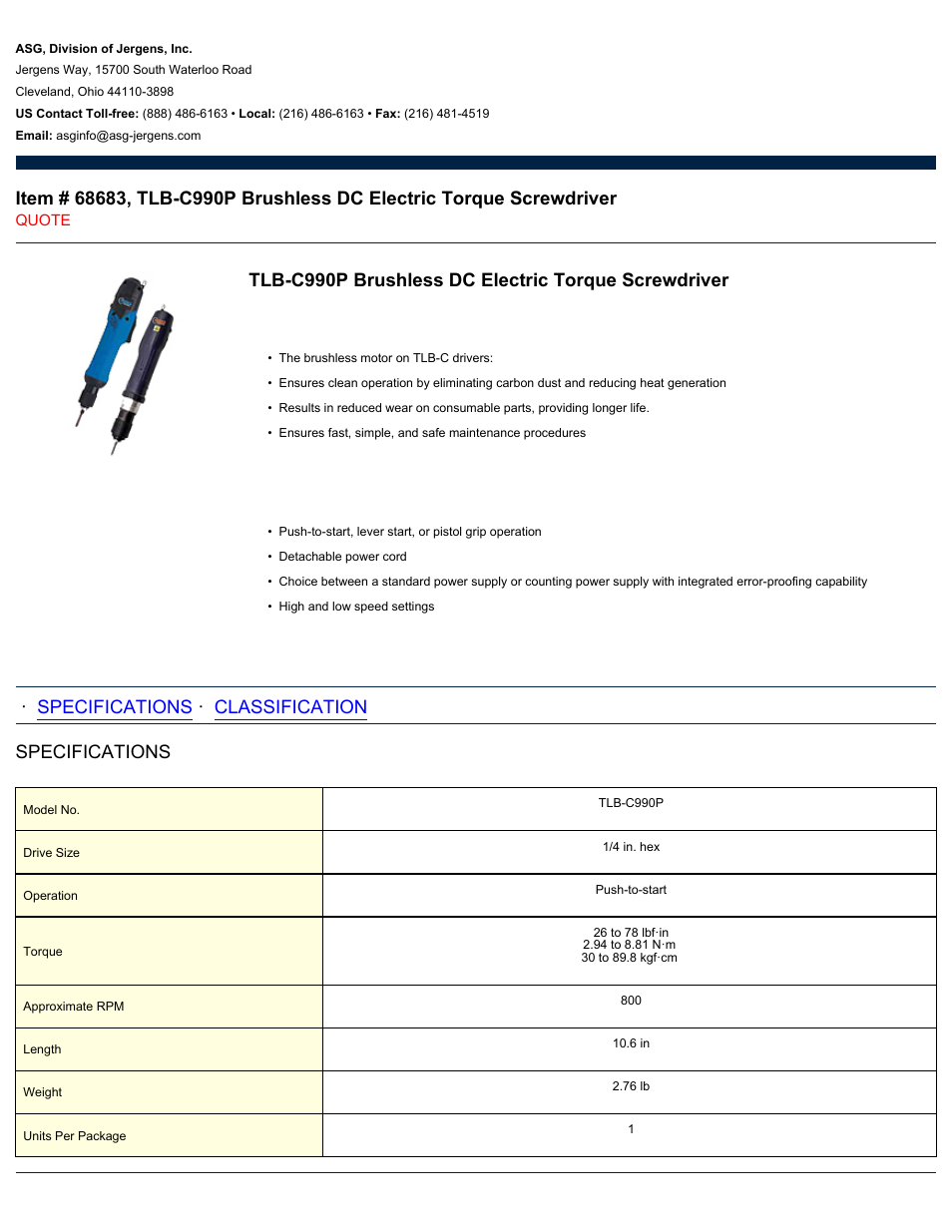 ASG Jergens 68683 TLB-C990P User Manual | 2 pages
