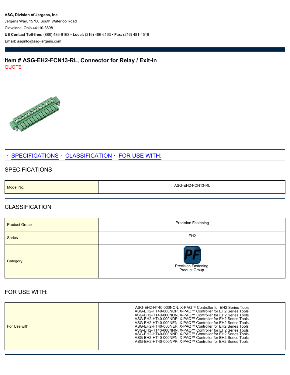 ASG Jergens ASG-EH2-FCN13-RL Connector User Manual | 1 page
