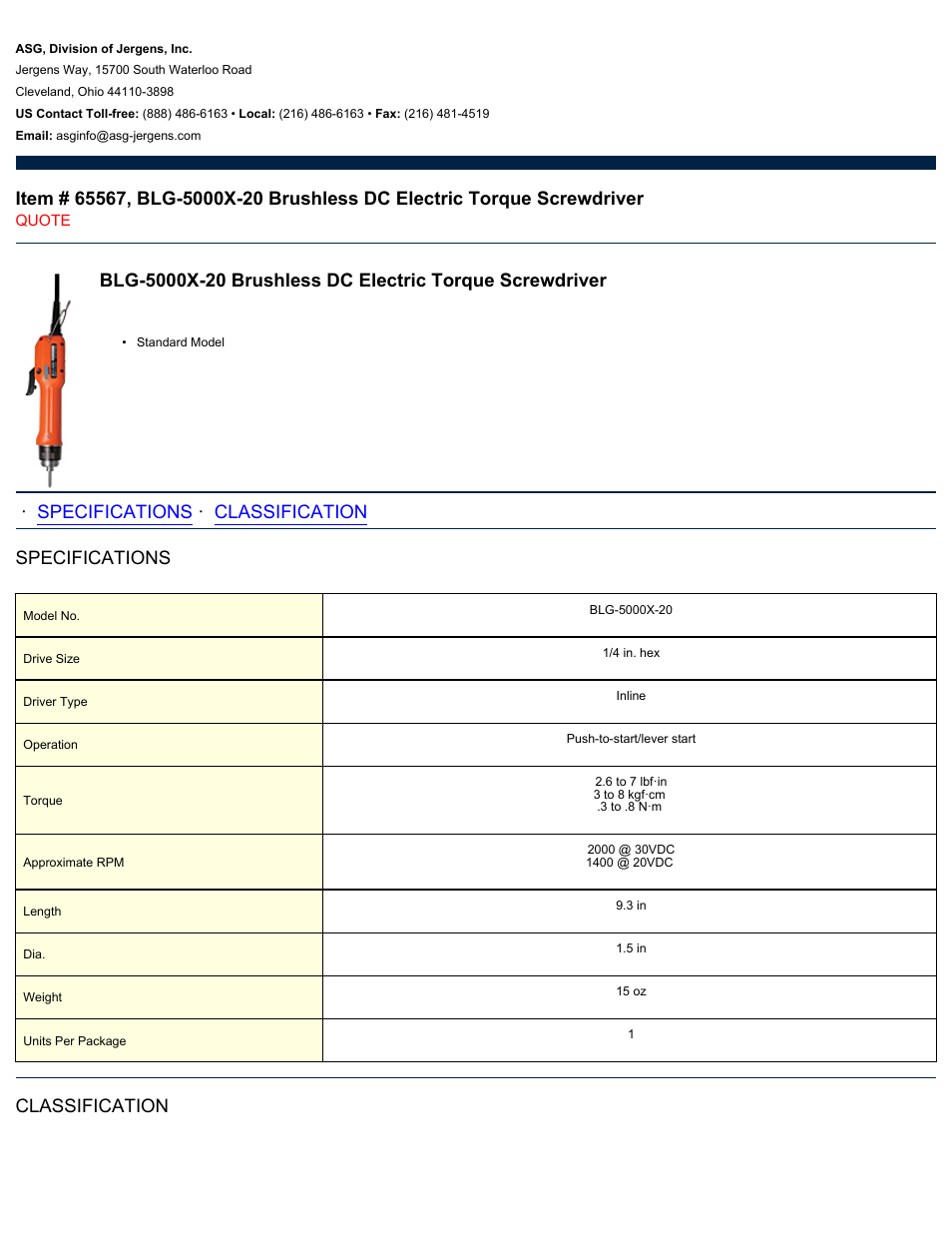 ASG Jergens 65567 BLG-5000X-20 User Manual | 2 pages