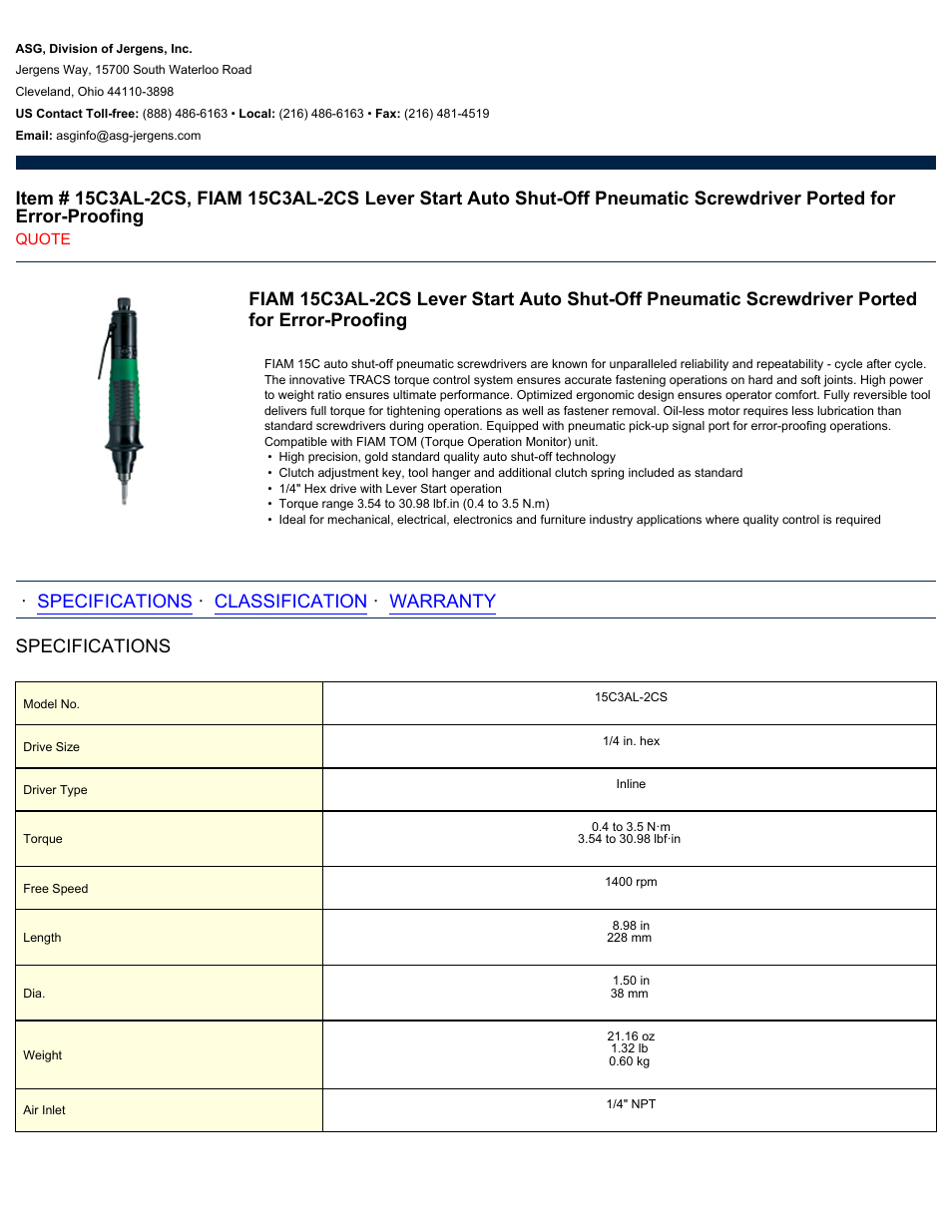 ASG Jergens 15C3AL-2CS User Manual | 2 pages