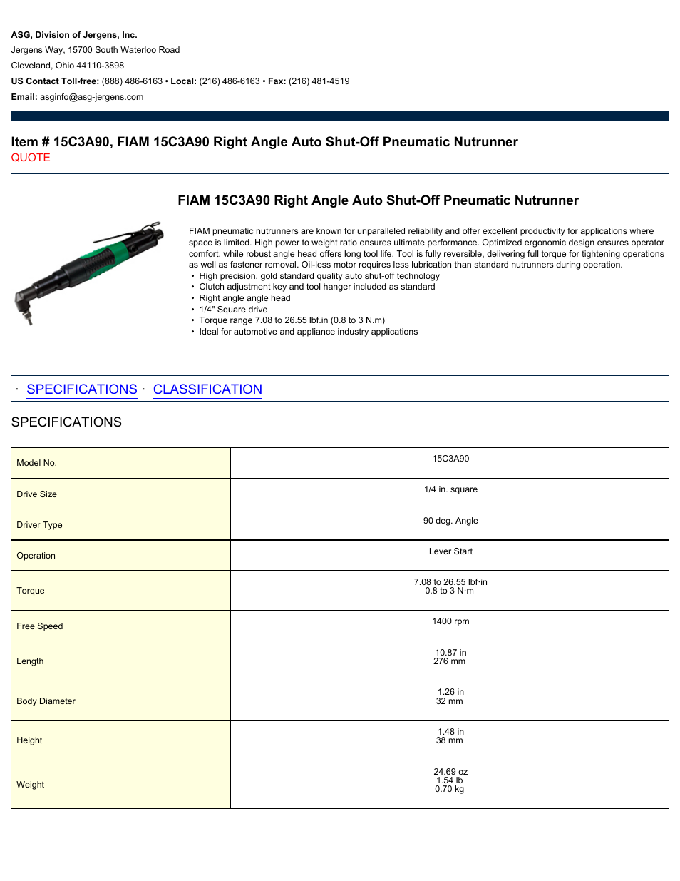 ASG Jergens 15C3A90 User Manual | 2 pages