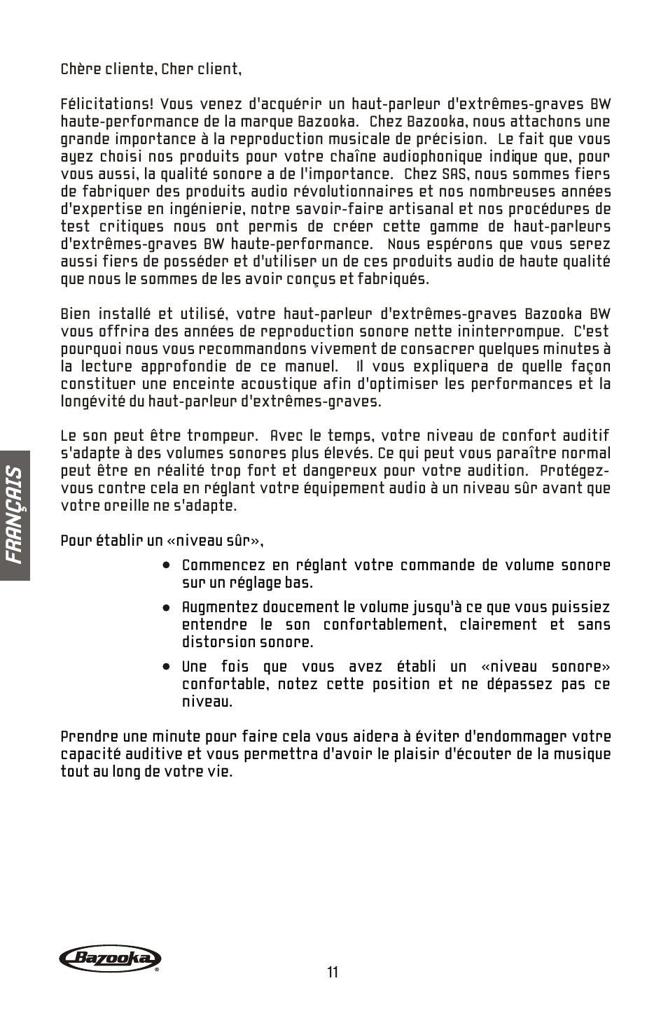 Fr an ç ai s | Bazooka BW1224 User Manual | Page 12 / 32