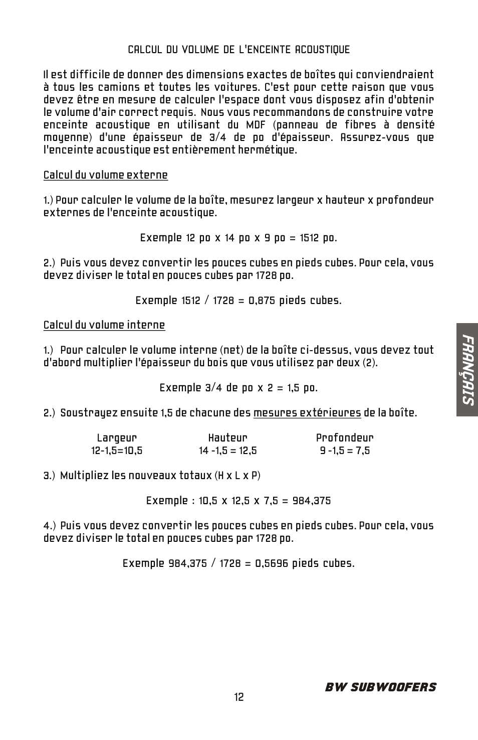 Fr an ç ai s | Bazooka BW1224 User Manual | Page 13 / 32