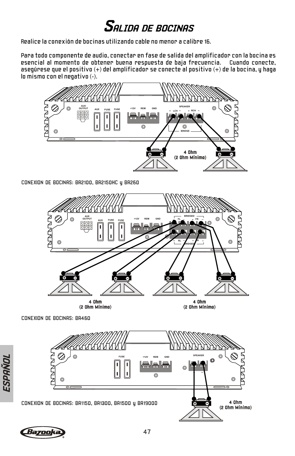 Alida de bocinas, Es pa ñ o l | Bazooka BA260 User Manual | Page 48 / 60