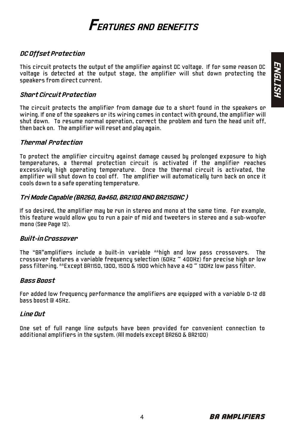 Eatures and benefits, En gl is h | Bazooka BA260 User Manual | Page 5 / 60