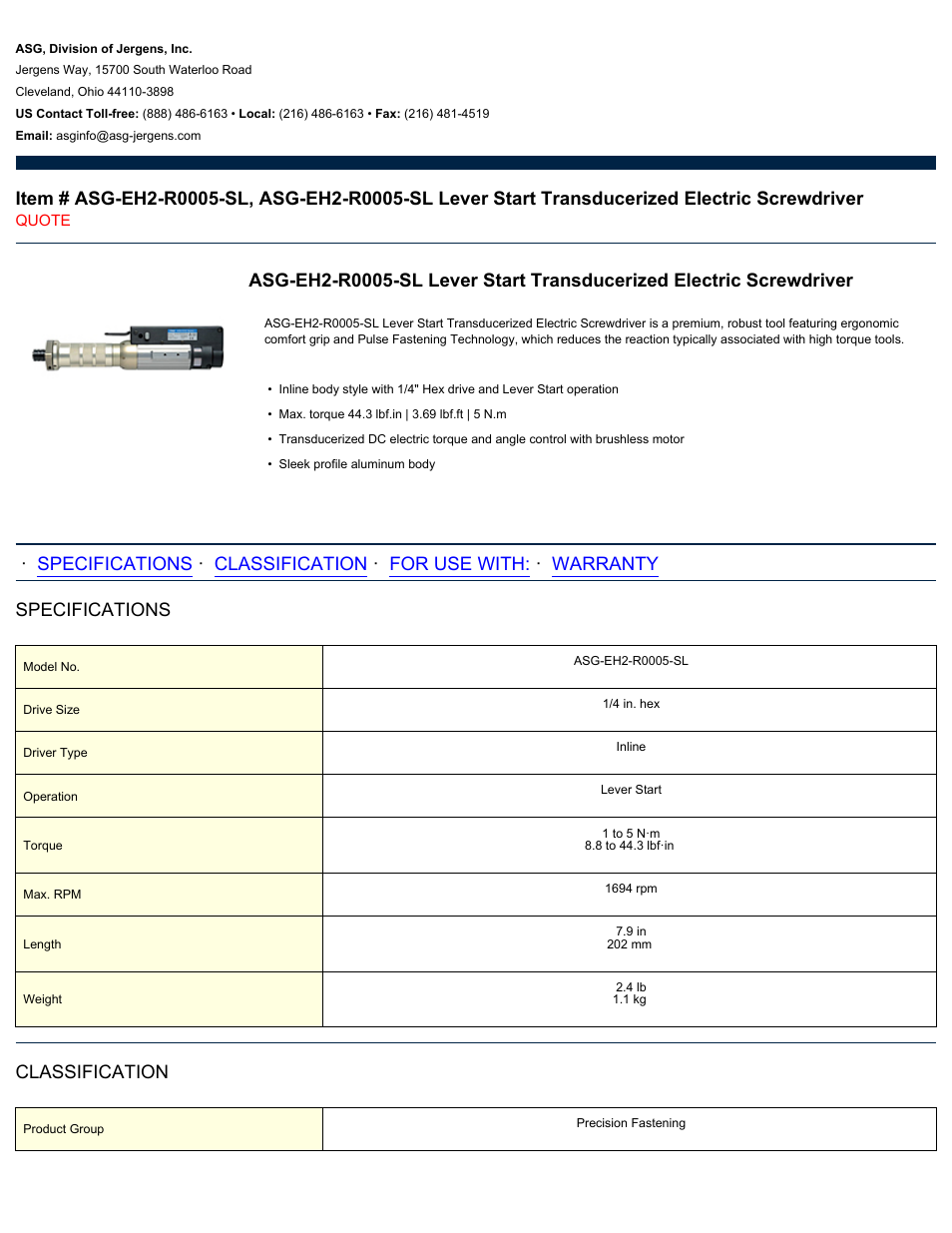 ASG Jergens ASG-EH2-R0005-SL User Manual | 2 pages