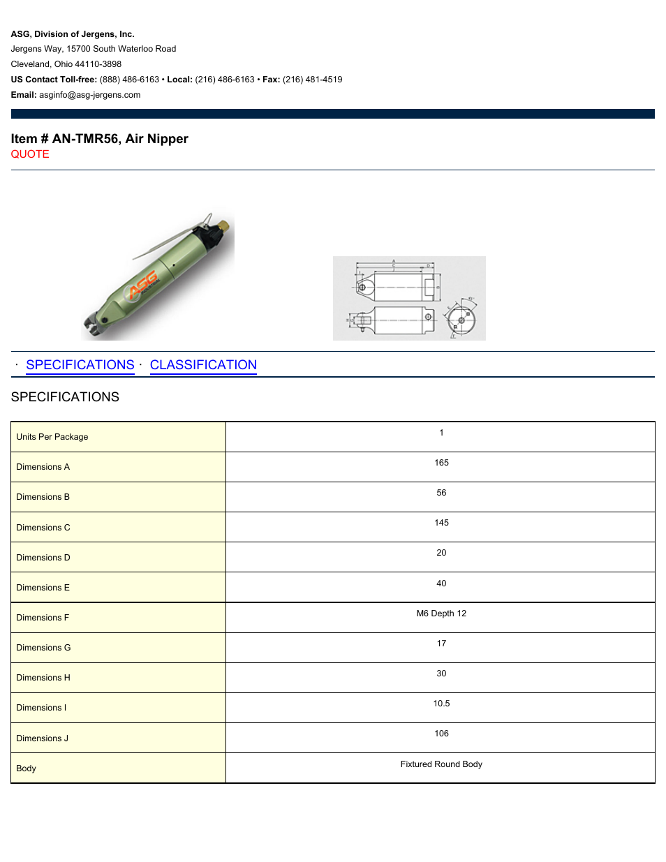 ASG Jergens AN-TMR56 Air Nipper User Manual | 2 pages