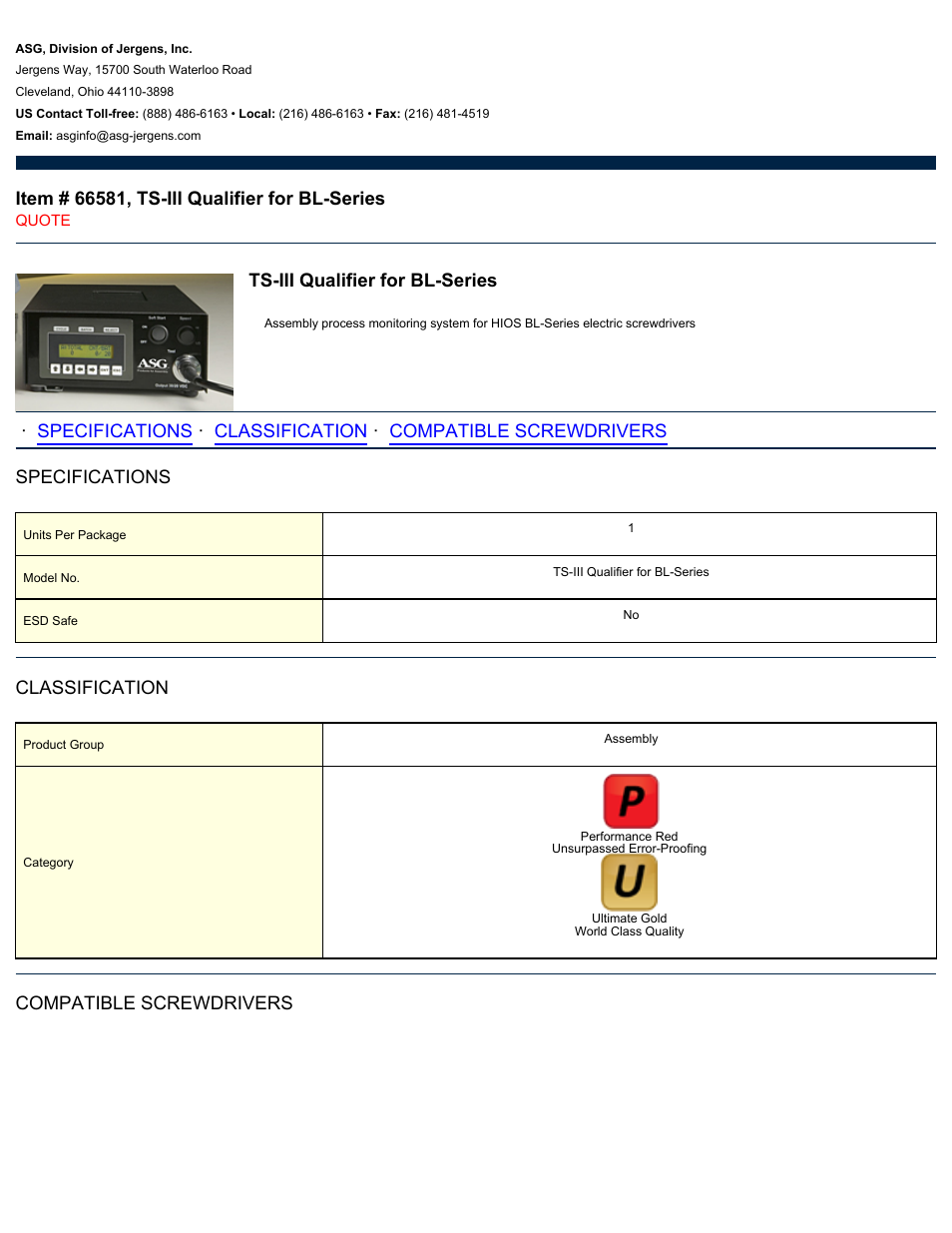 ASG Jergens 66581 TS-III Qualifier for BL-Series User Manual | 2 pages