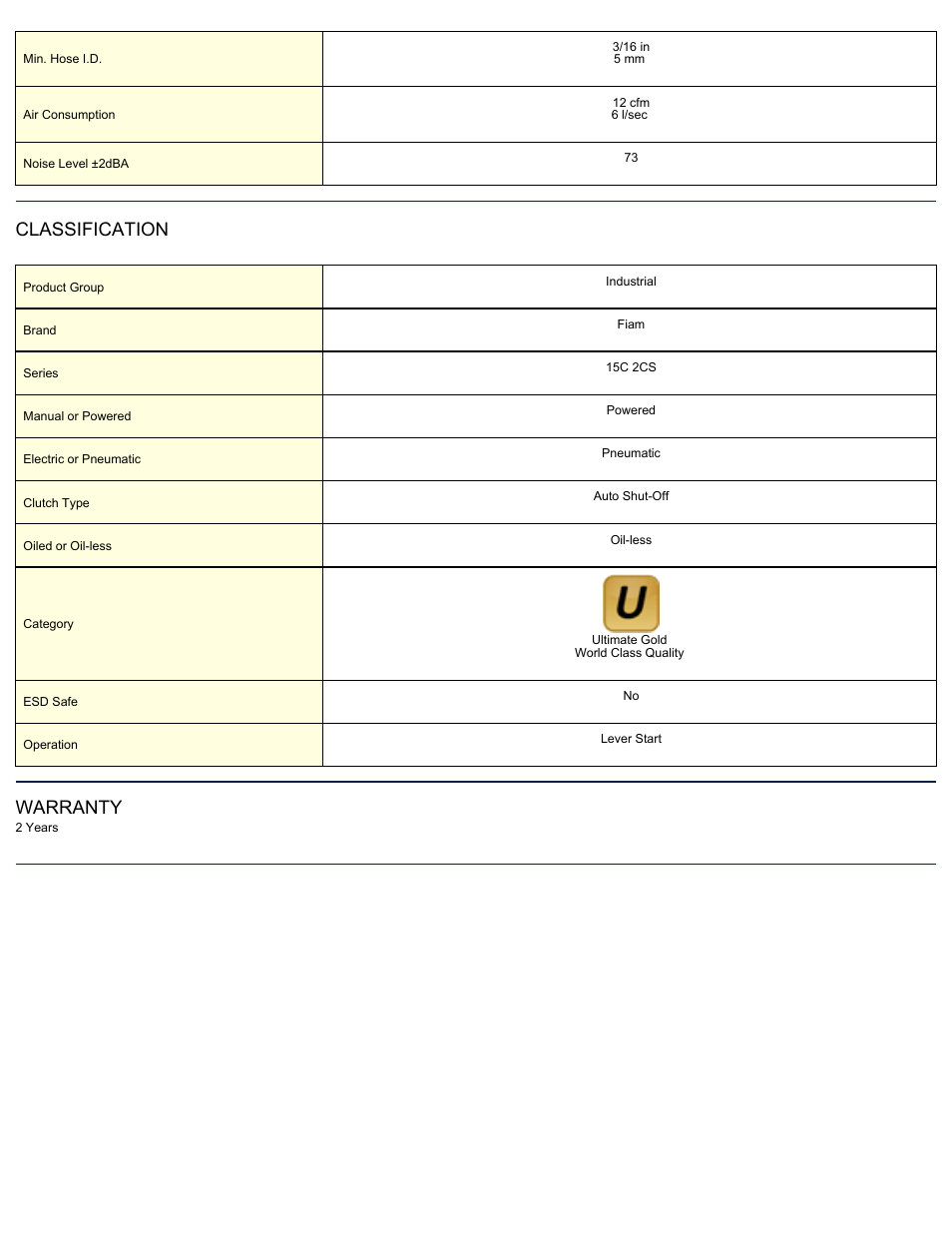 Classification, Warranty | ASG Jergens 15C5AL-2CS User Manual | Page 2 / 2