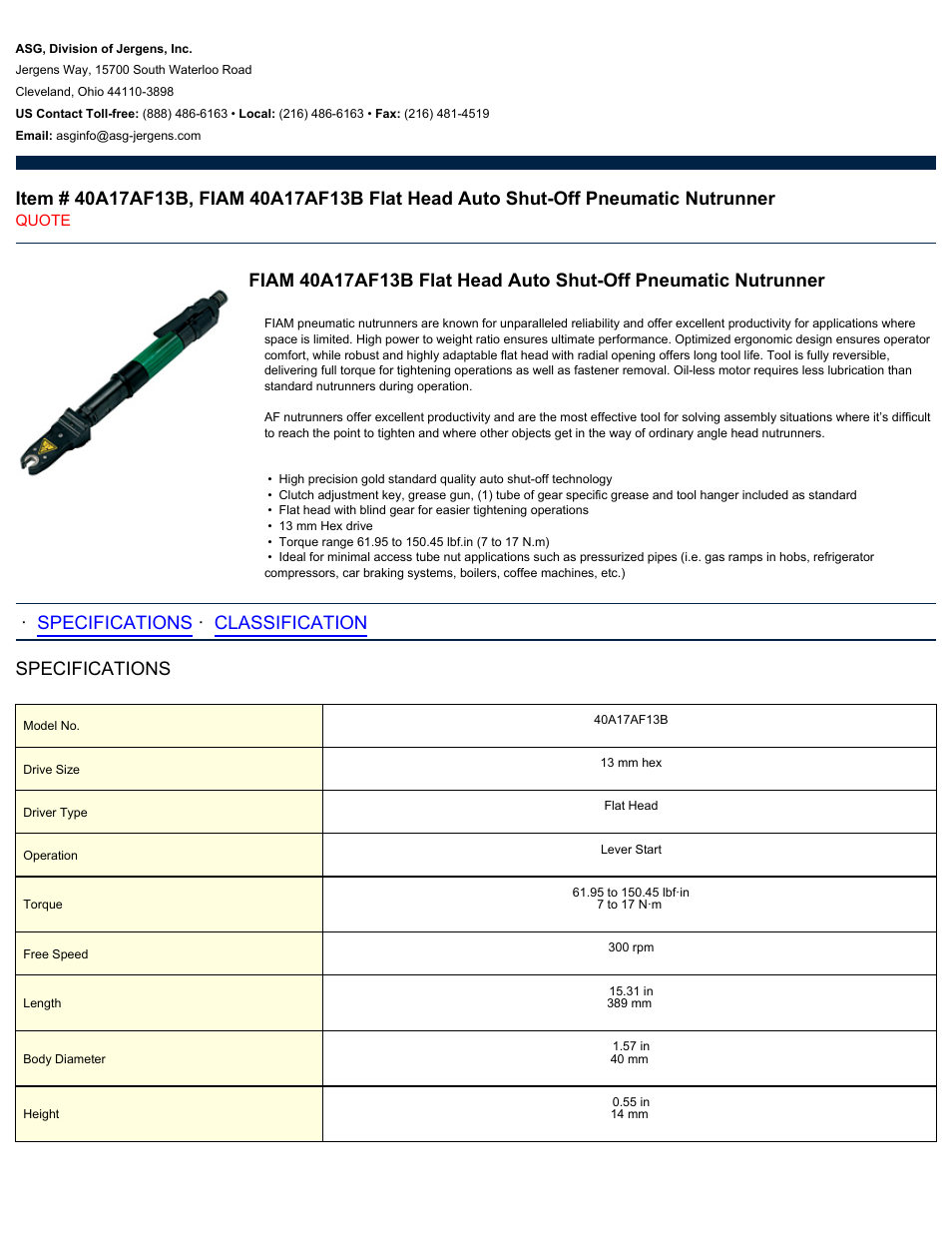 ASG Jergens 40A17AF13B User Manual | 2 pages